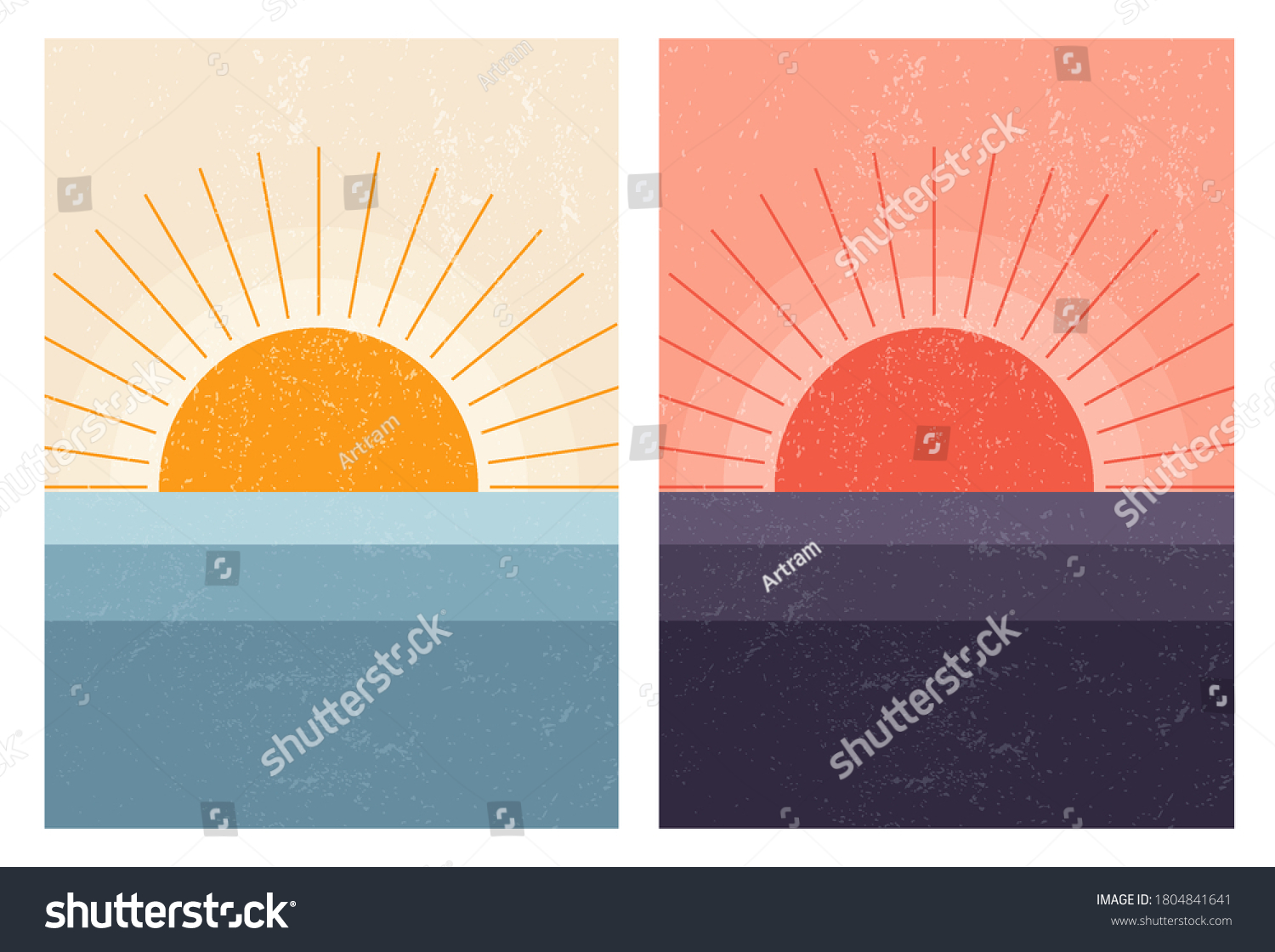 Sunset Sunrise Sea Abstract Midcentury Modern Stock Vector (Royalty ...