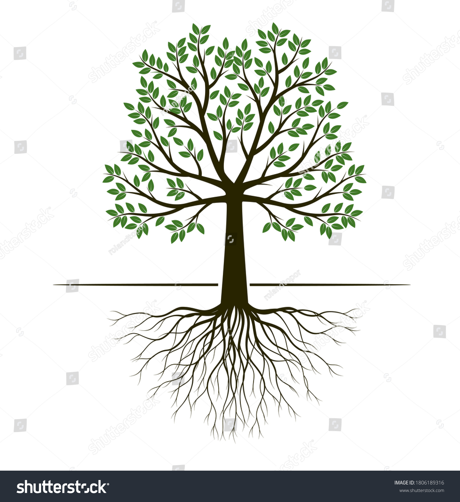 Shape Tree Leaves Roots Vector Outline Stock Vector (Royalty Free ...