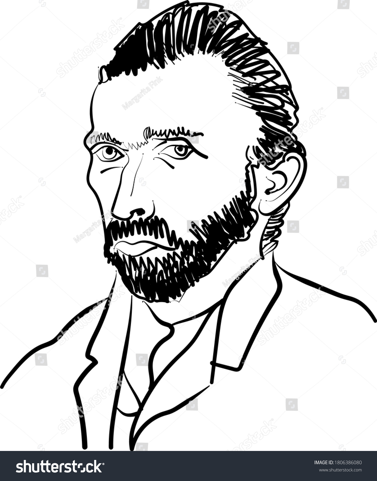 Vinsent Van Gogh Line Art Portrait Stock Vector (Royalty Free ...