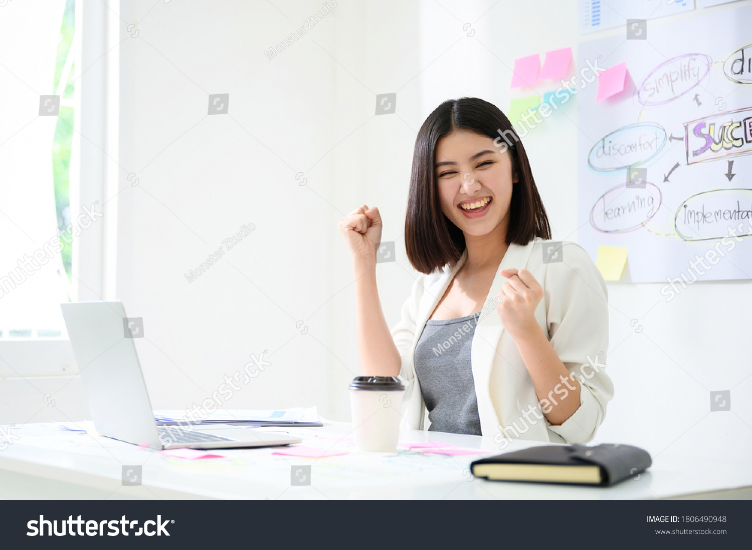 Excited Female Feeling Euphoric Celebrating Online Stock Photo ...