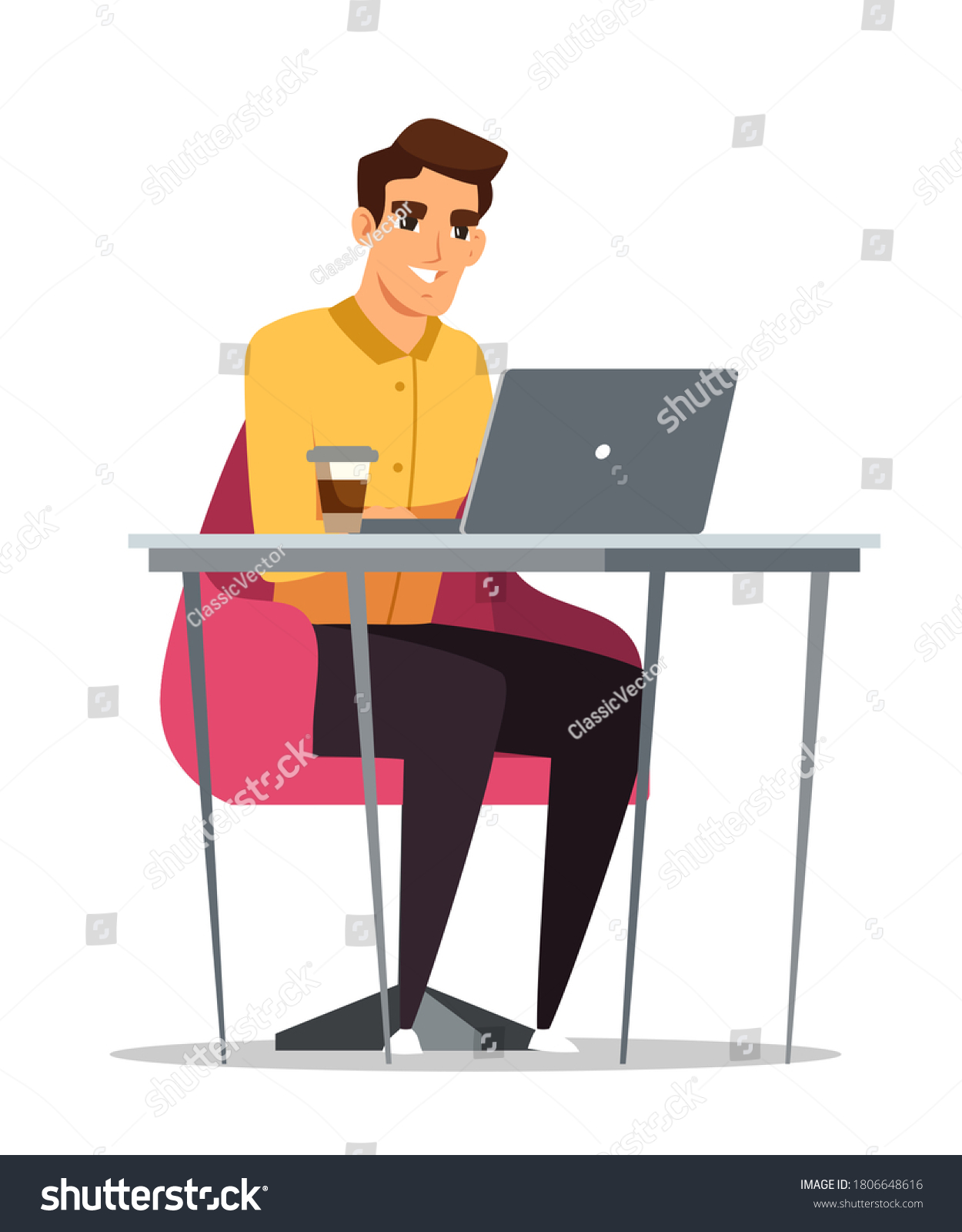 Happy Business Man Working On Laptop Stock Vector (Royalty Free ...