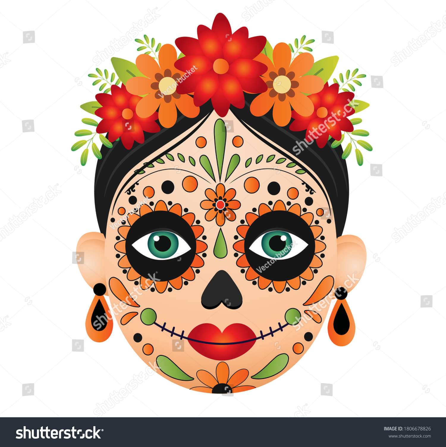 Dia De Muertos Face Vector Illustration Stock Vector (Royalty Free ...