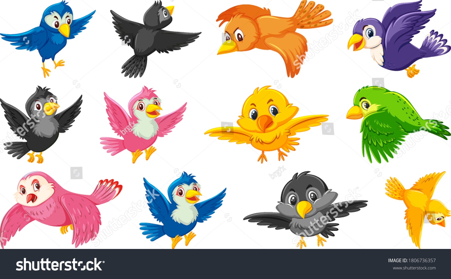 Set Bird Cartoon Character Illustration Stock Vector (Royalty Free ...