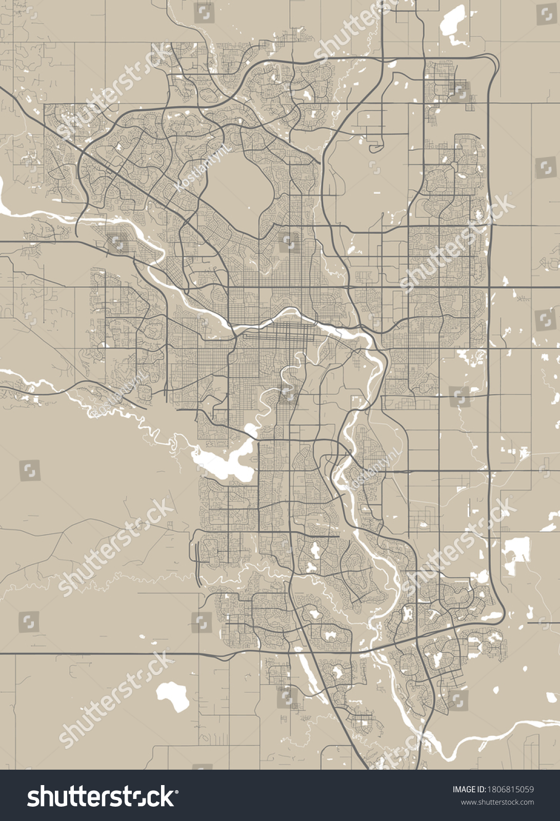 Detailed Map Calgary City Administrative Area Stock Vector (Royalty ...