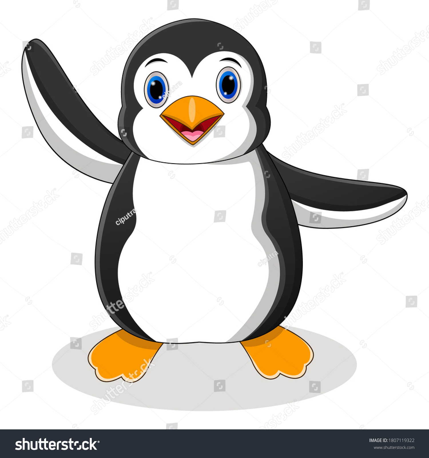 Cute Penguin Cartoon Waving Hand Stock Vector (Royalty Free) 1807119322 ...