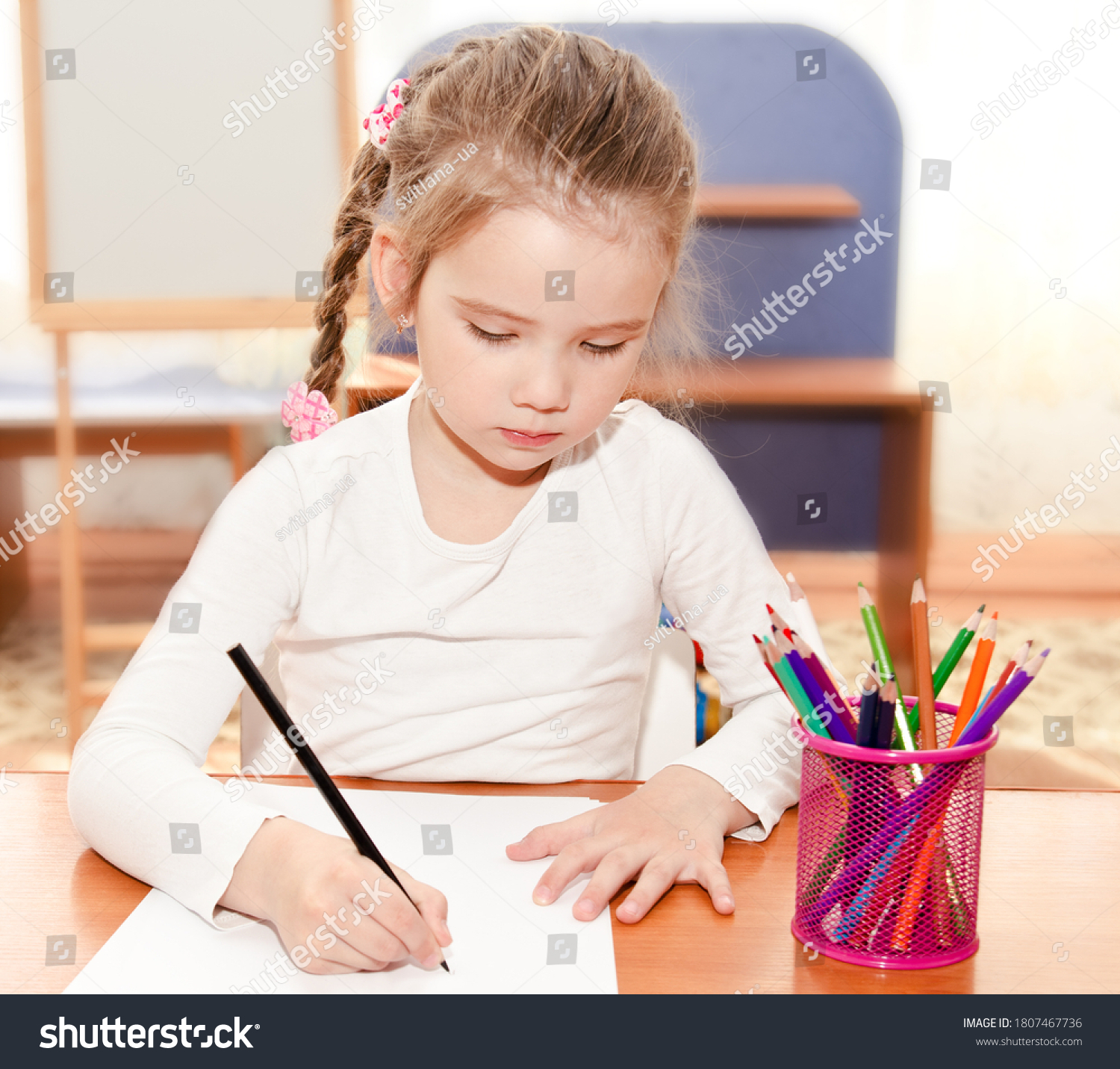 Cute Smiling Little Girl Writing Desk Stock Photo 1807467736 | Shutterstock