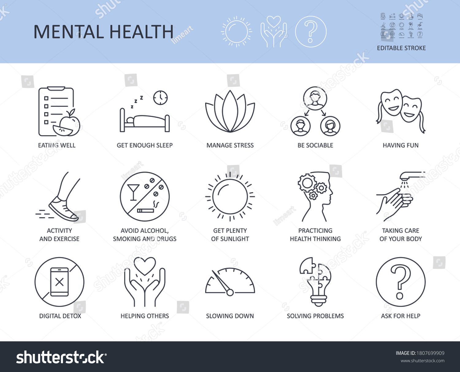 Icons 15 Top Tips Good Mental Stock Vector (Royalty Free) 1807699909 ...