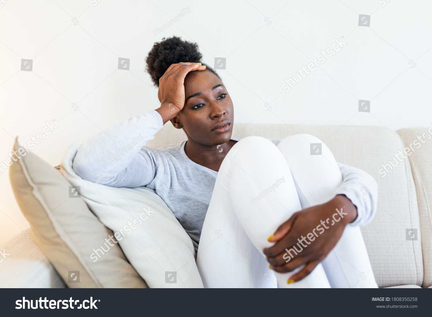 Sad African American Woman Depression Sitting Stock Photo 1808350258 ...