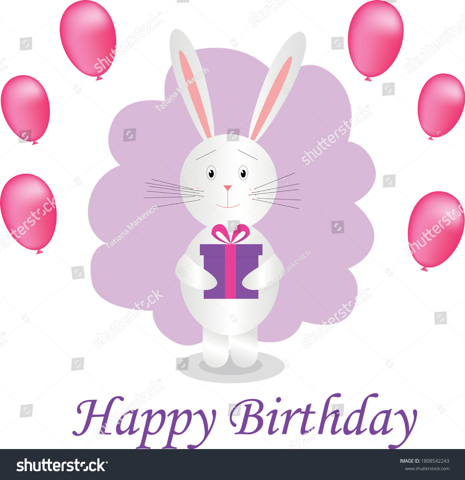 Happy Birthday Postcard Rabbid Pink Balloons Stock Vector (Royalty Free ...