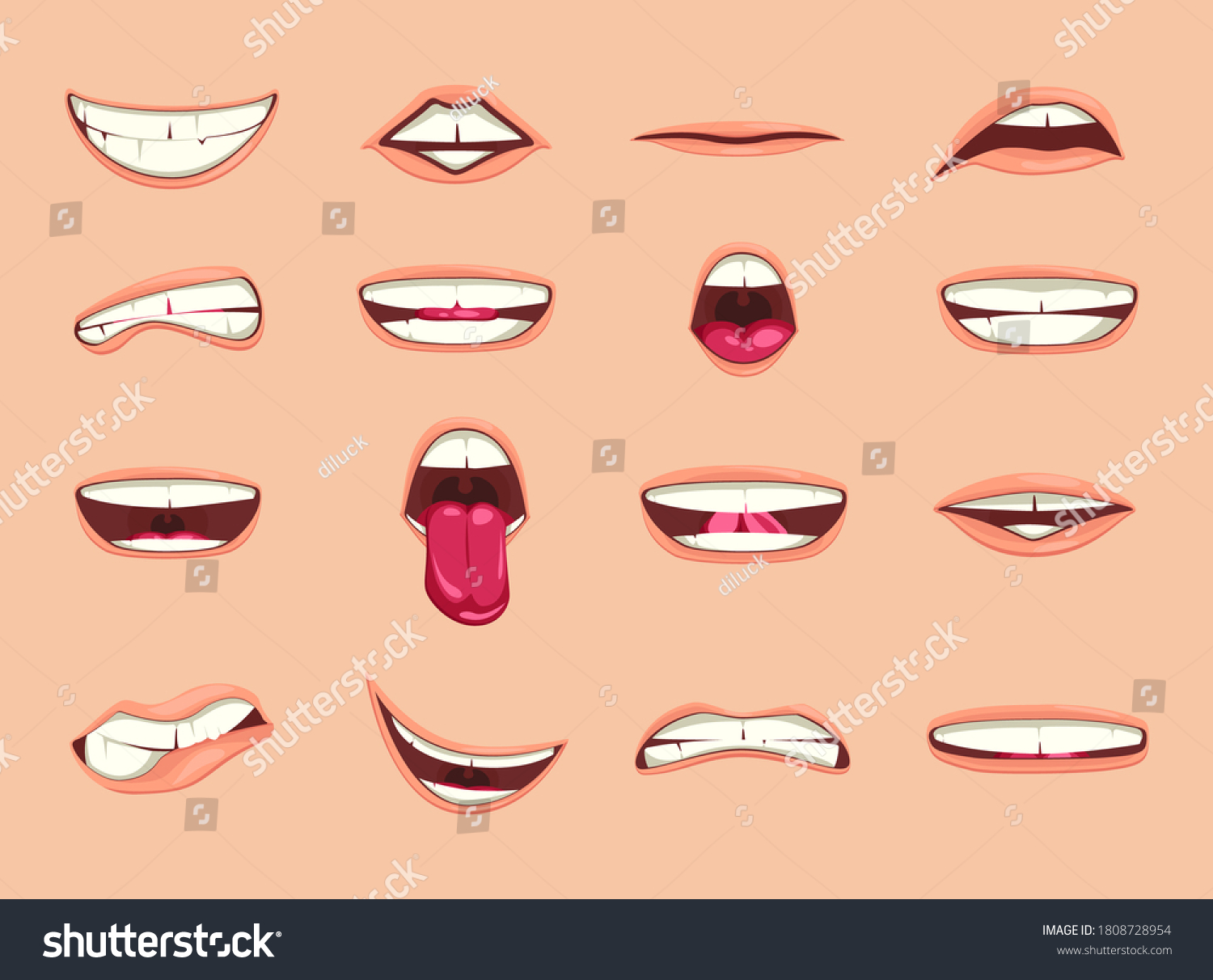 Collection Cartoon Lips Mouth Expressions Facial Stock Vector Royalty Free