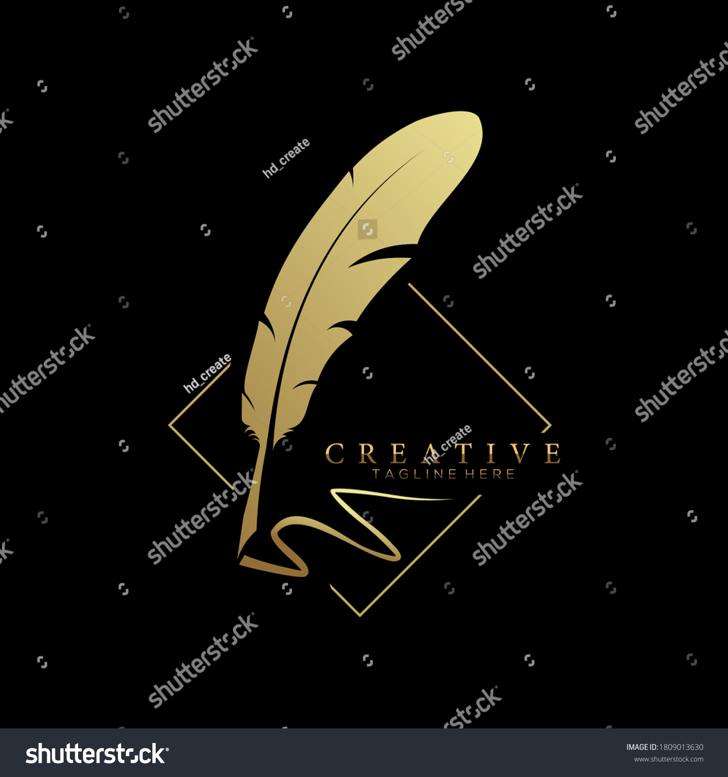 Feather Pen Logo Gold Square Line Stock Vector (Royalty Free ...