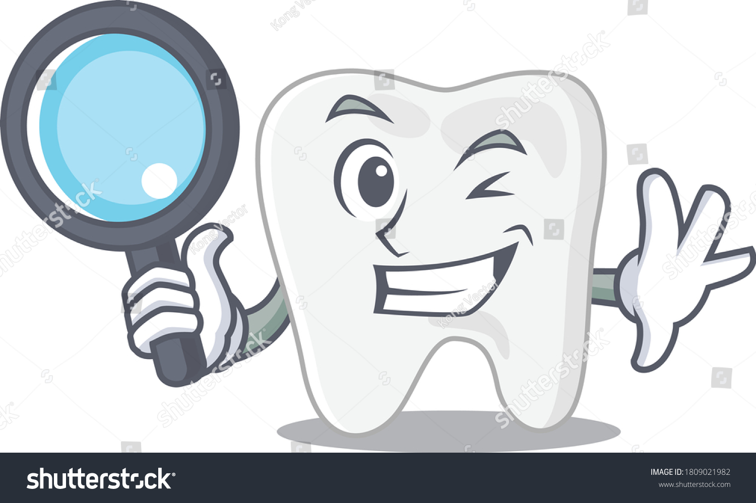 Cartoon Picture Tooth Detective Using Magnifying Stock Vector (Royalty ...