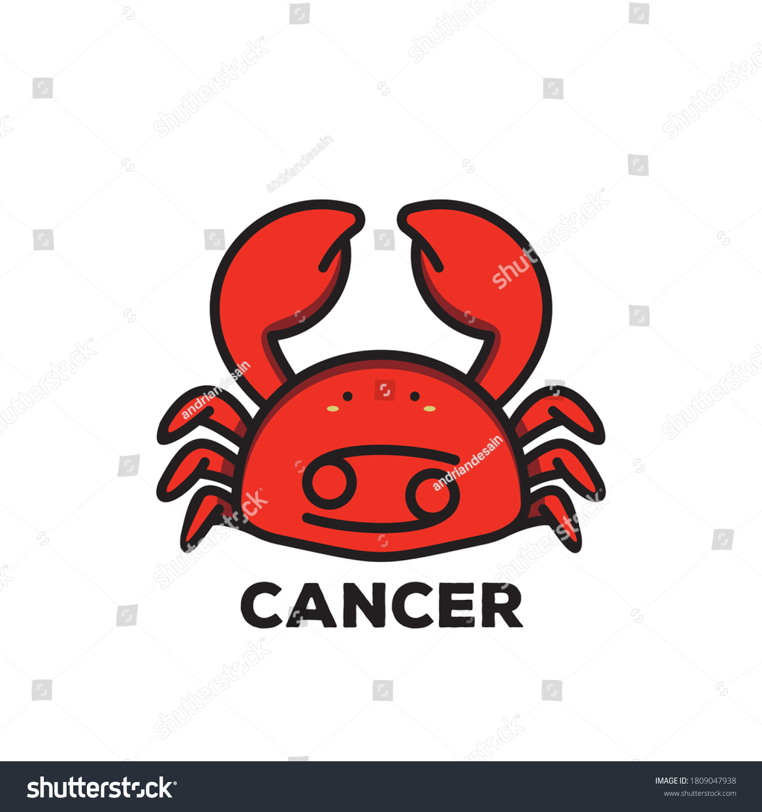 Cancer Zodiac Sign Kawaii Style Doodle Stock Vector (Royalty Free ...