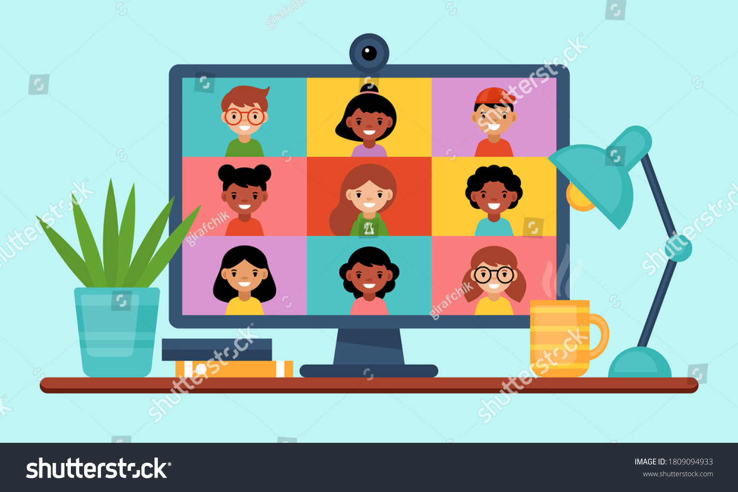 Conference Video Call Concept Online Education Stock Vector (Royalty ...