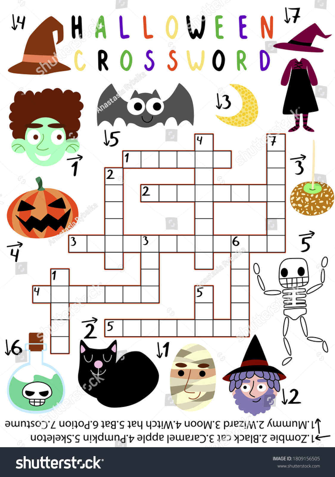 Funny Educational Halloween Crossword Vector Worksheet Stock Vector ...