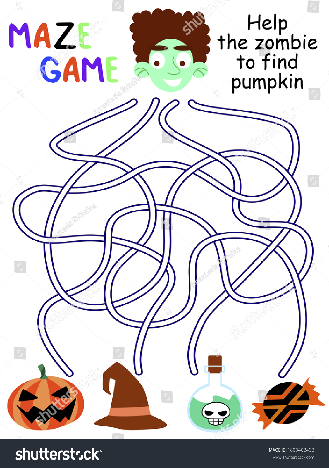 Halloween Maze Game Stock Vector Illustration Stock Vector (Royalty ...