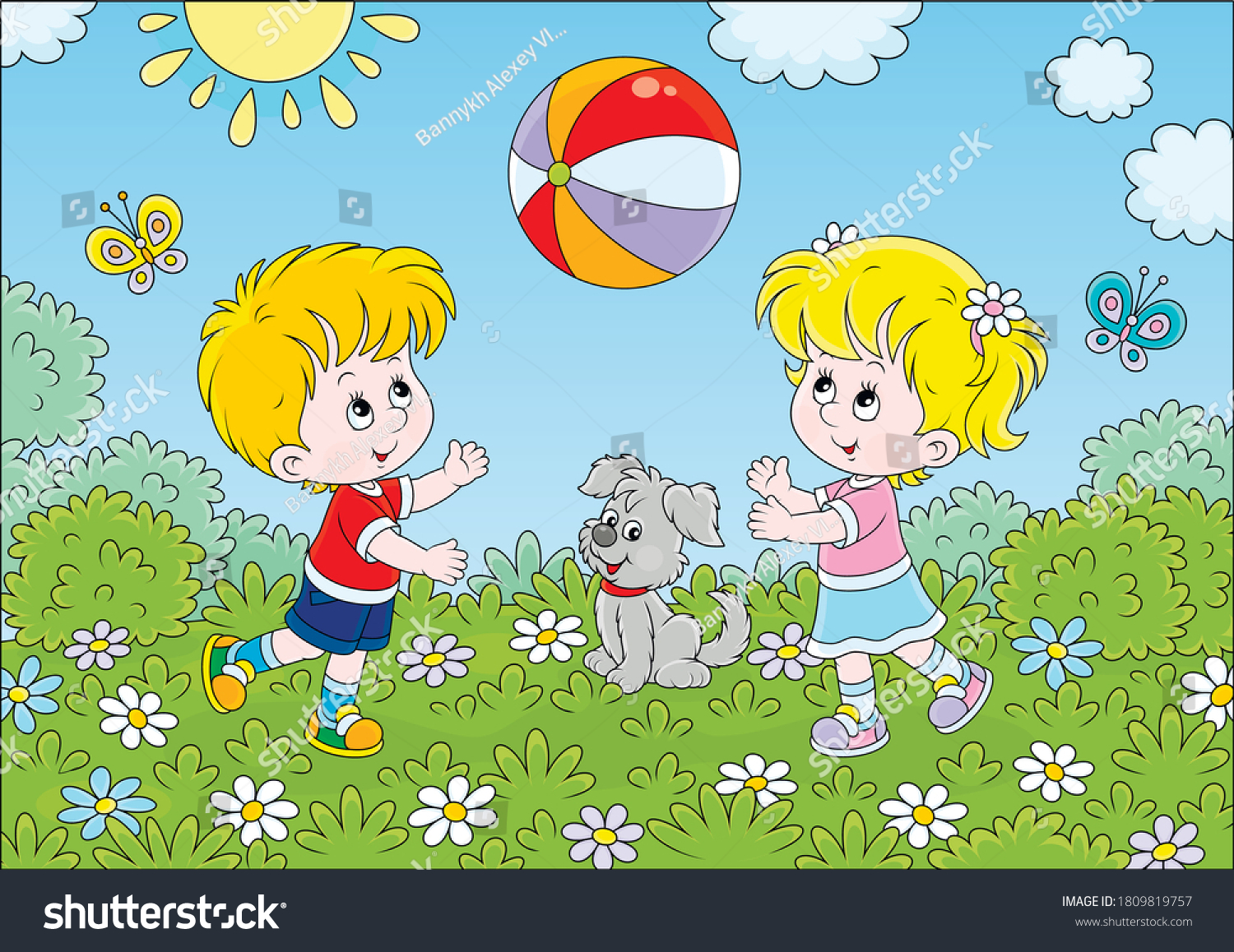 Мальчик и девочка играют в мяч