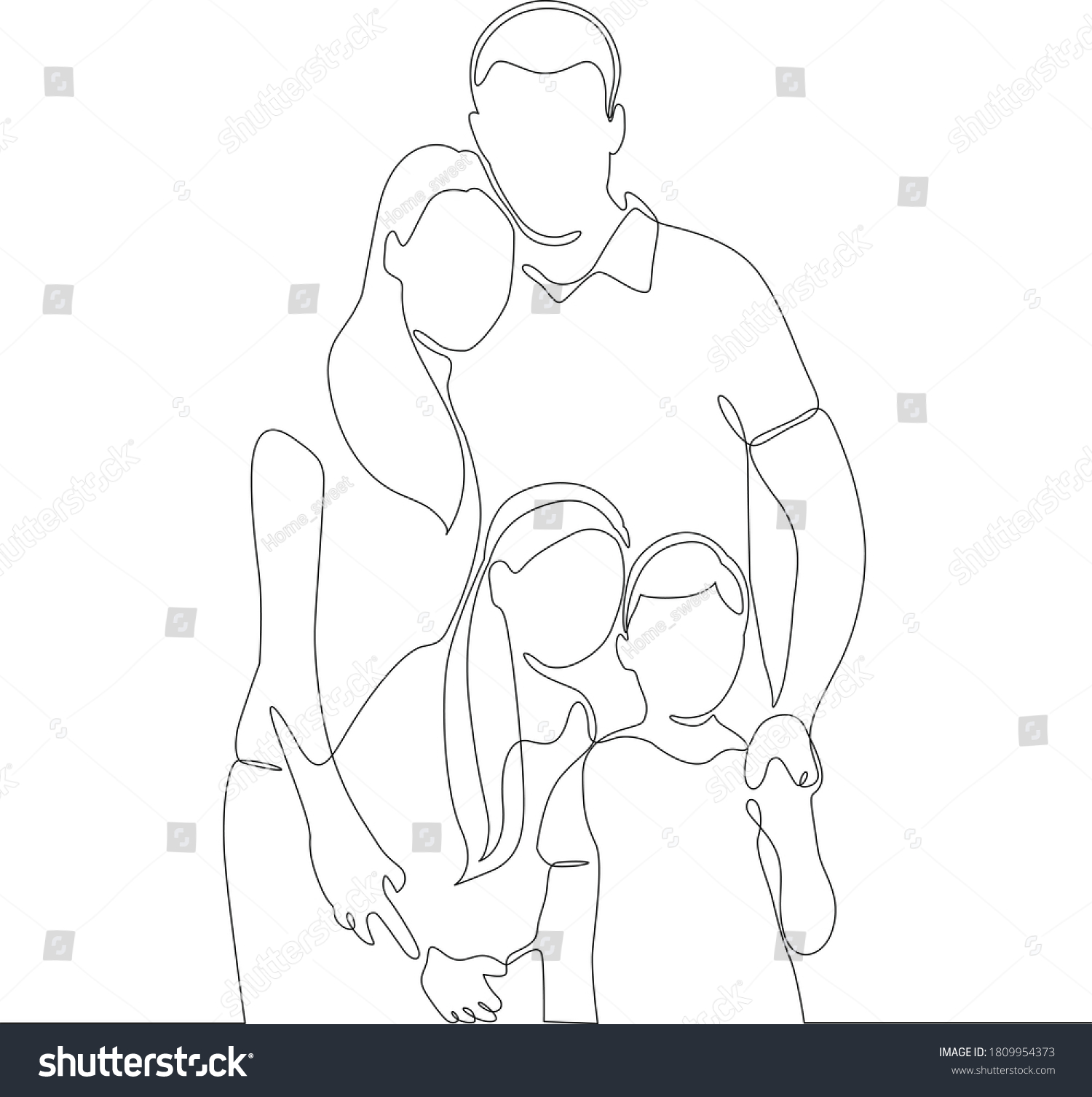 Continuous One Line Drawing Happy Family Stock Vector (Royalty Free ...