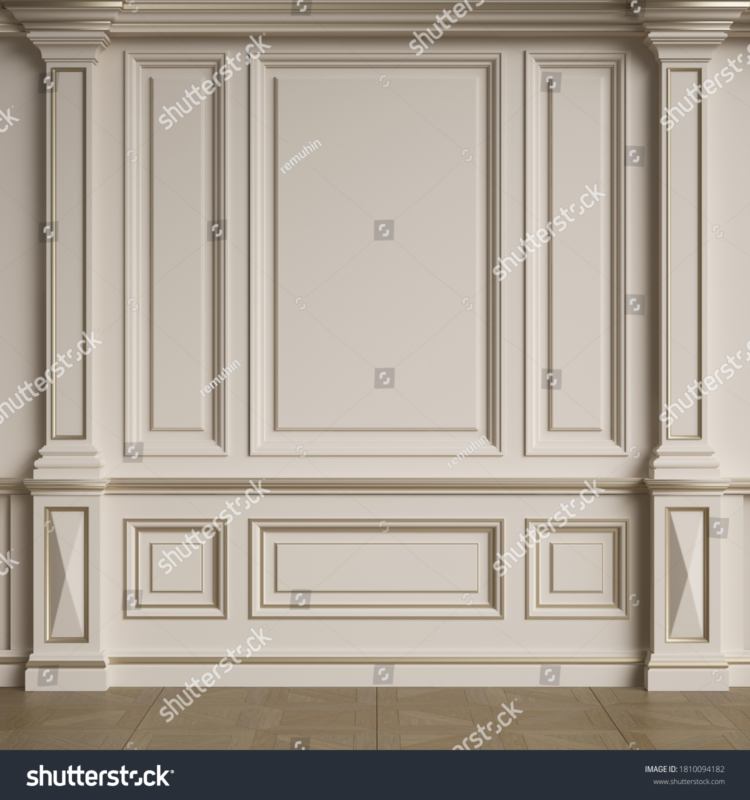 Classic Interior Wall Mouldingsfloor Parquet Herringbonedigital Stock ...