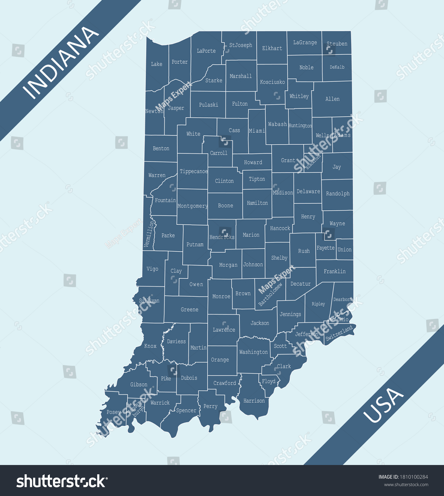 County Map Indiana Labeled Stock Vector (Royalty Free) 1810100284 ...