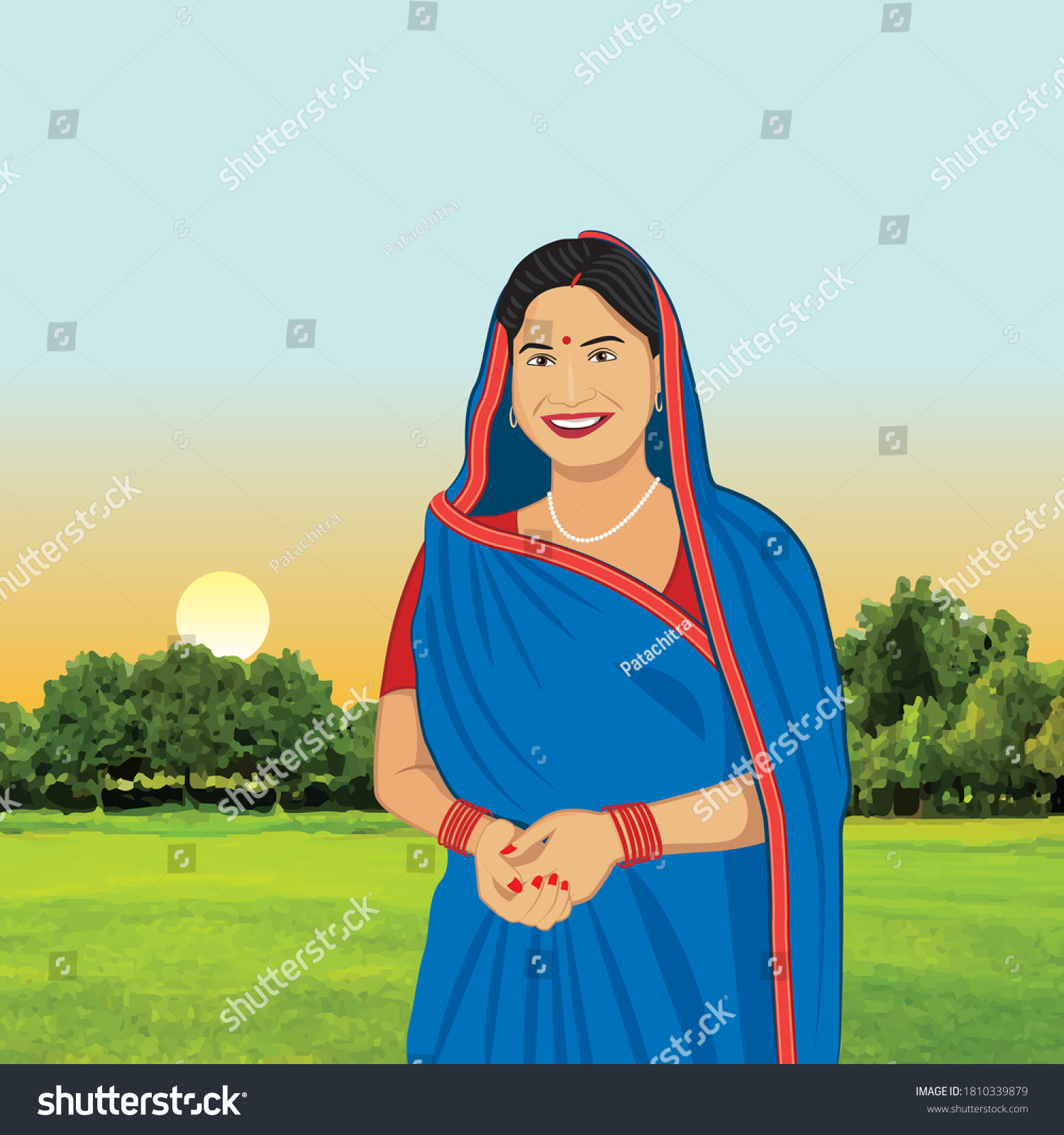 Illustration Happy Indian Rural Woman Wearing Stock Vector (Royalty ...