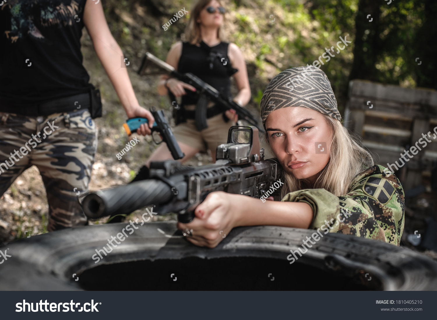 8 529 Military Training Woman Images Stock Photos Vectors Shutterstock   Stock Photo Combat Team Squad Of Attractive Female Military Soldier Have War Training Woman With Weapon 1810405210 