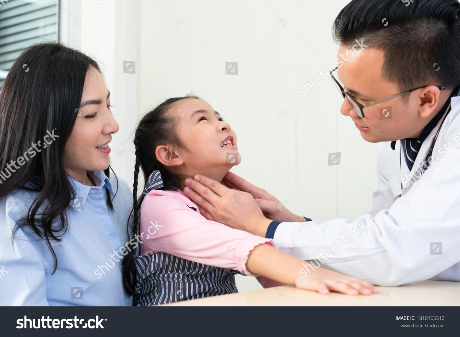 Asian Doctor Pediatrician Palpate Cervical Lymph Stock Photo 1810465312