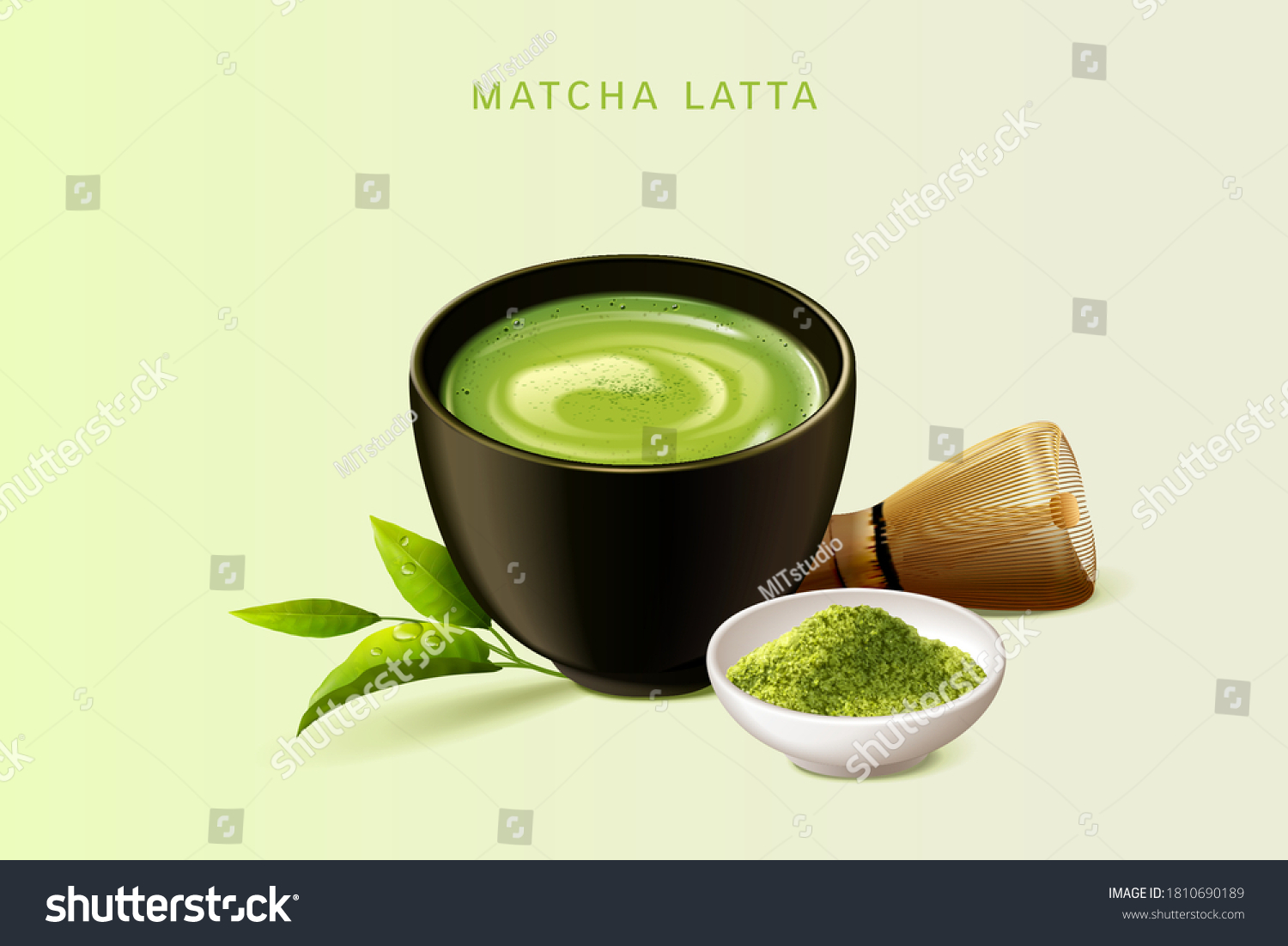 Japanese Matcha Latte Set 3d Illustration Stock Vector (Royalty Free ...