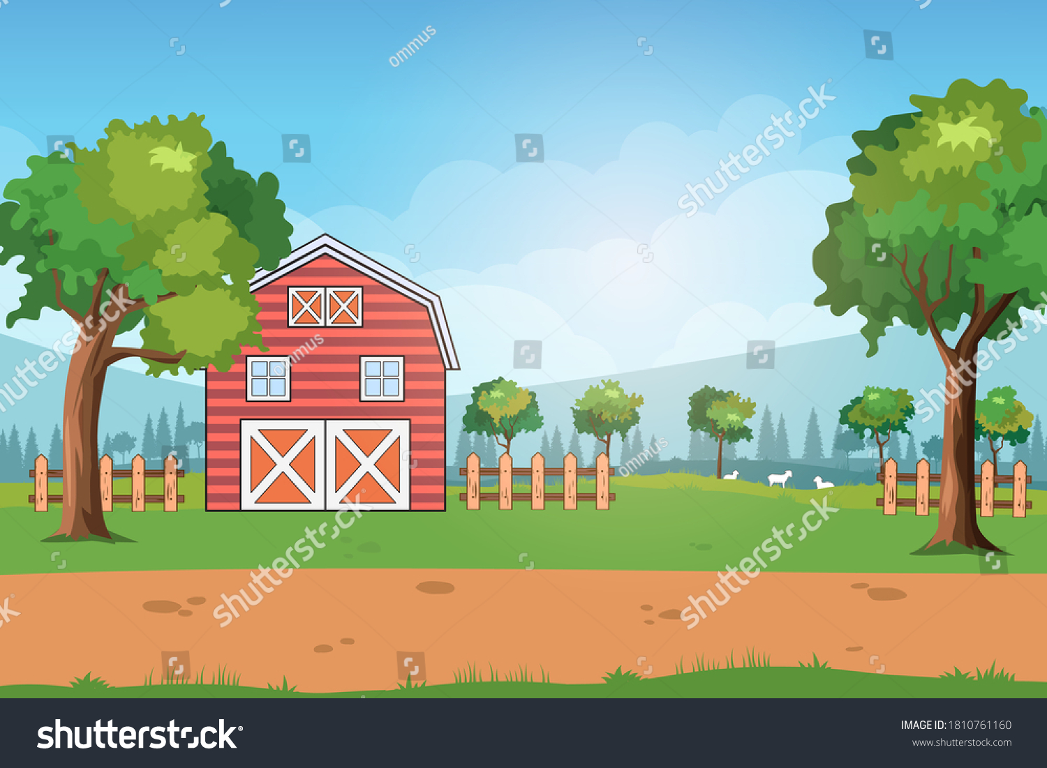 Vector Illustration Background Farm Nature Scene Stock Vector (Royalty ...