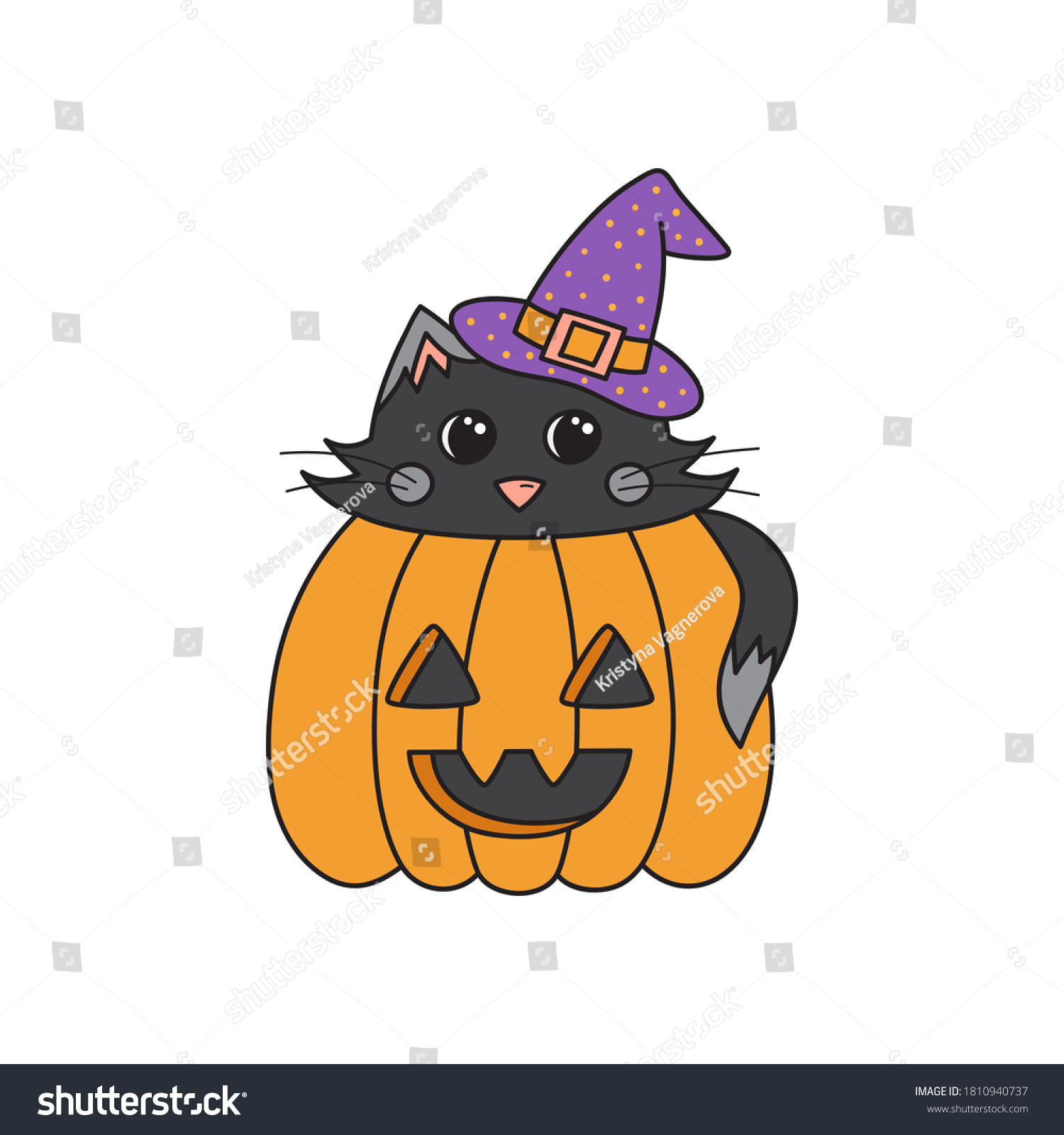 Cute Cat Pumpkin Vector Illustration Halloween Stock Vector (Royalty ...