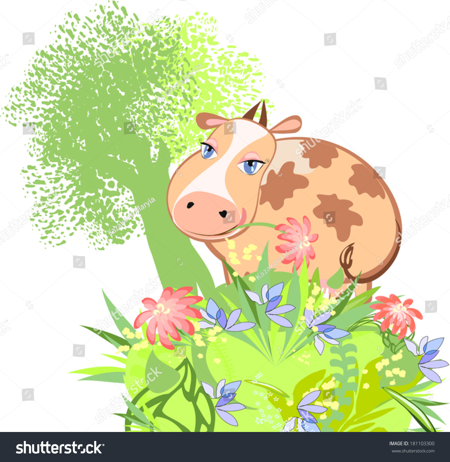 Cute Cow Flower Stock Vector (Royalty Free) 181103300 | Shutterstock