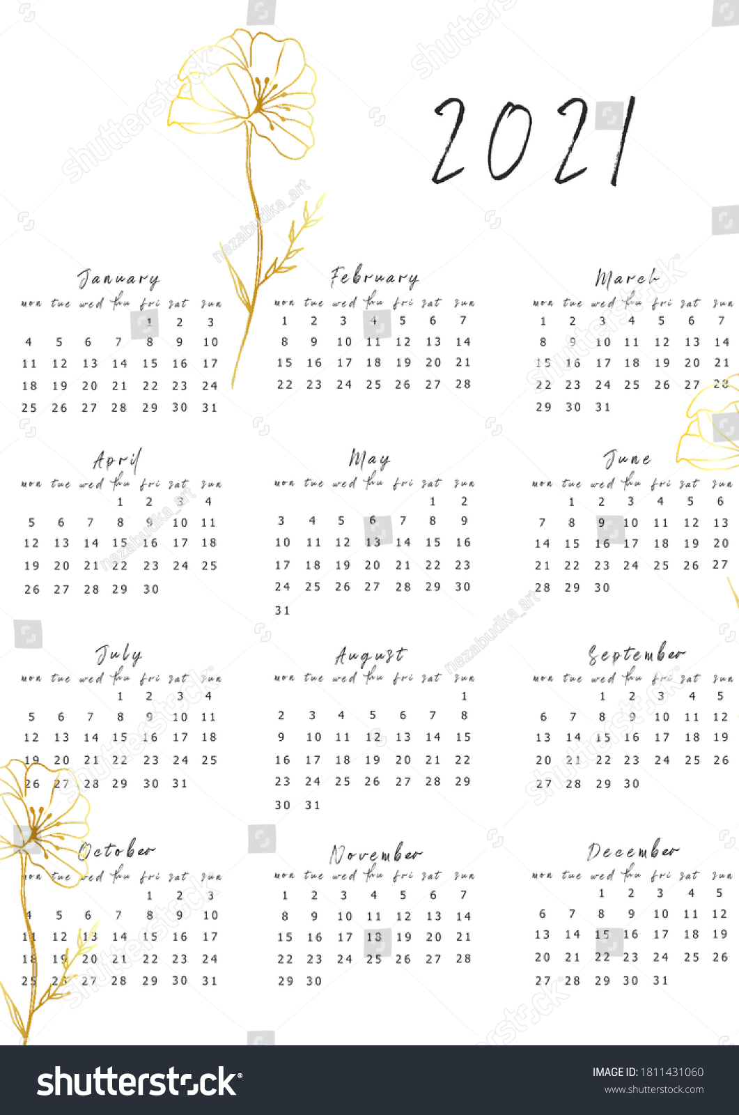 2021 Wall Calendar 2021 Printable Planner Stock Illustration 1811431060 ...