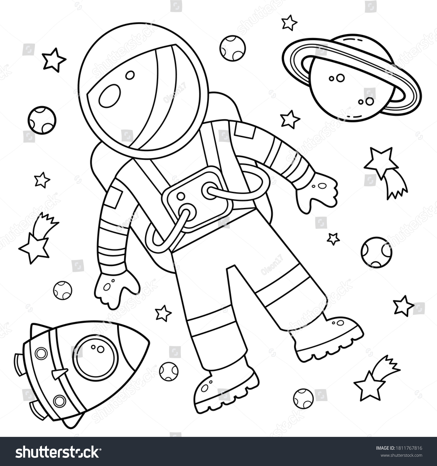 Coloring Page Outline Cartoon Rocket Astronaut Stock Vector (Royalty ...