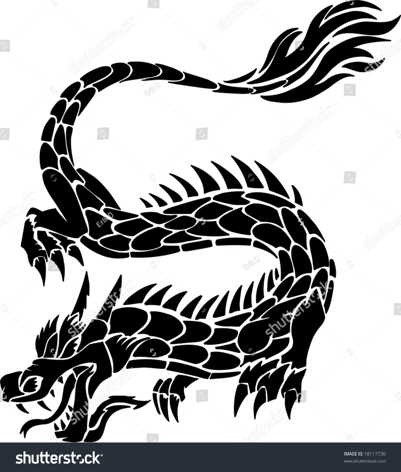 Tribal Tattoo Dragon Vector Illustration: стоковая векторная графика ...