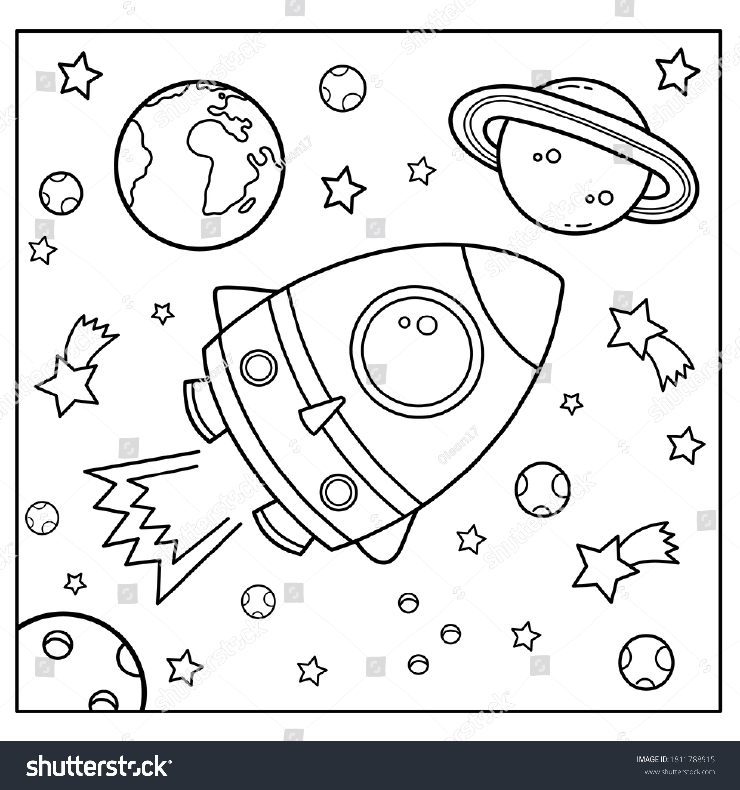 Coloring Page Outline Cartoon Rocket Space Stock Vector (Royalty Free ...