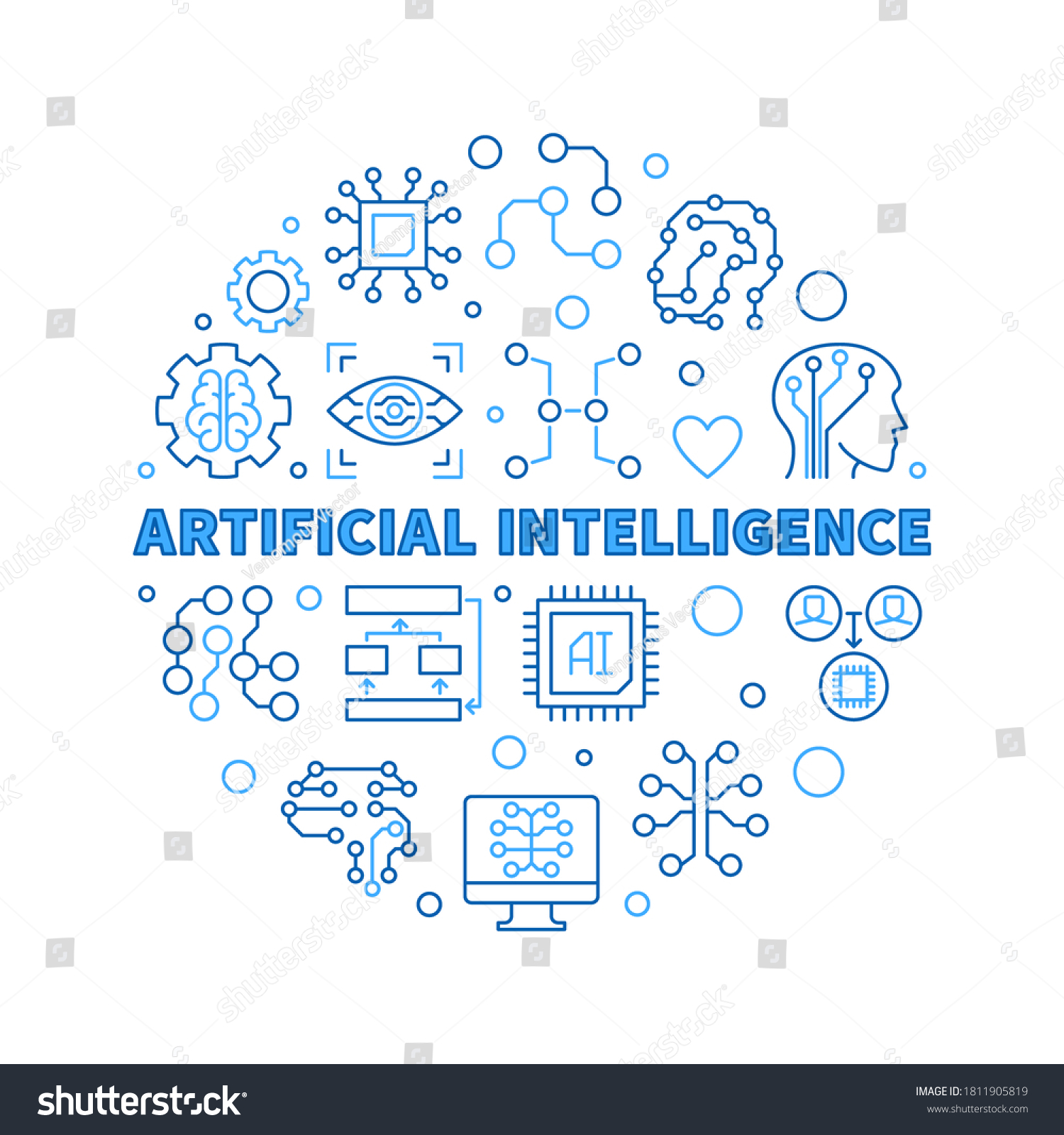 Artificial Intelligence Concept Vector Blue Outline Stock Vector ...