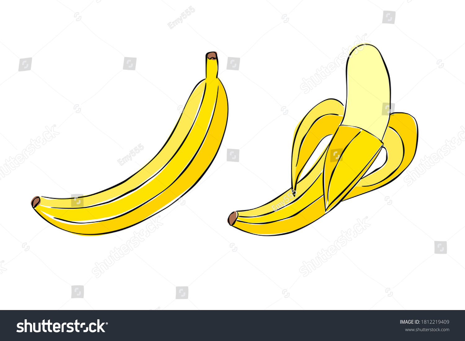 Hand Drawn Banana Isolated White Background Stock Vector (Royalty Free ...