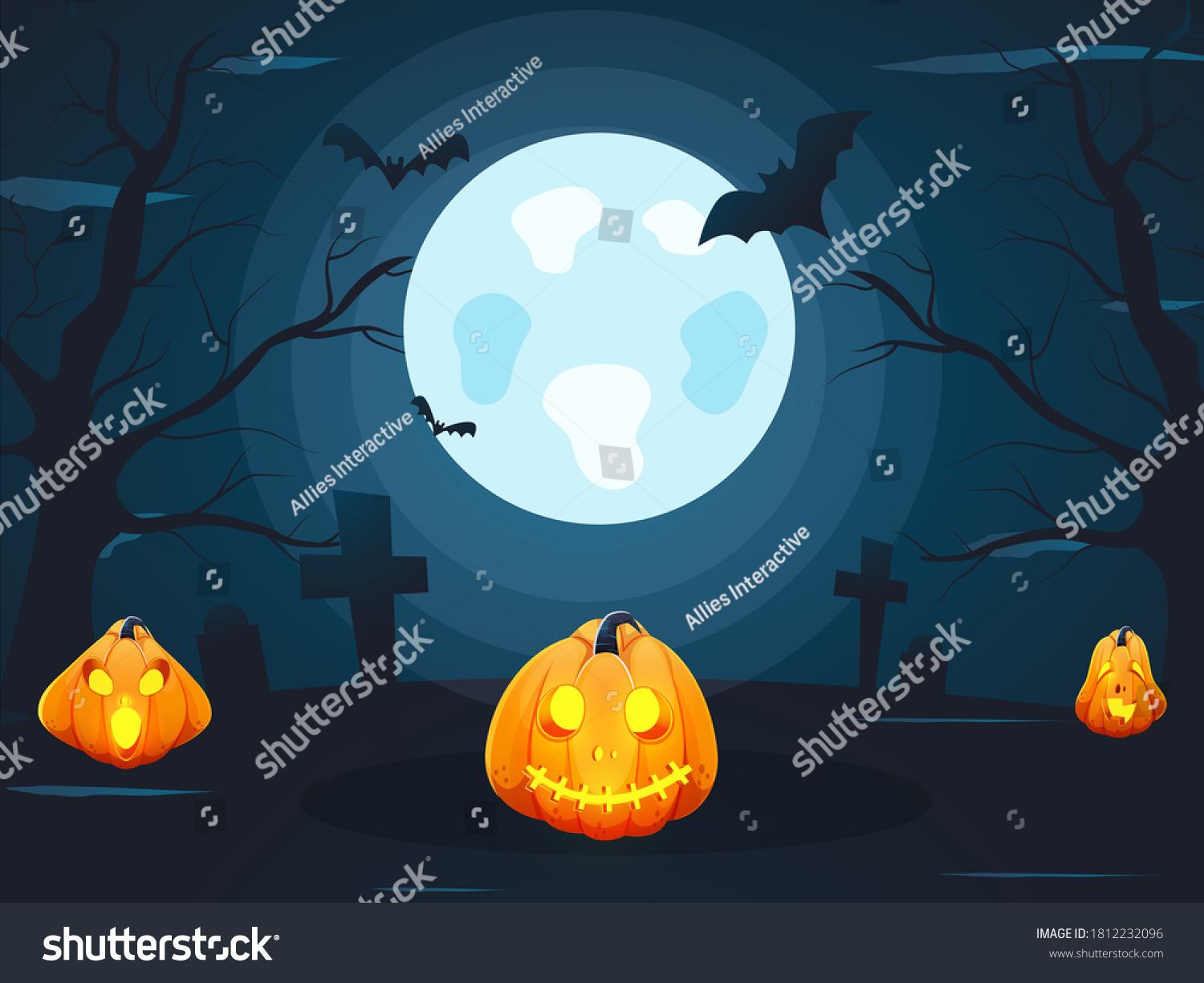 Full Moon Teal Blue Background Bare Stock Vector (Royalty Free ...