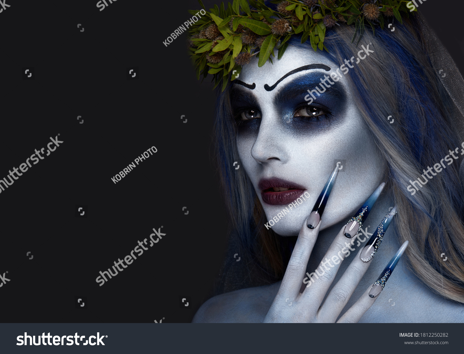 Portrait Horrible Scary Corpse Bride Wreath Stock Photo 1812250282 