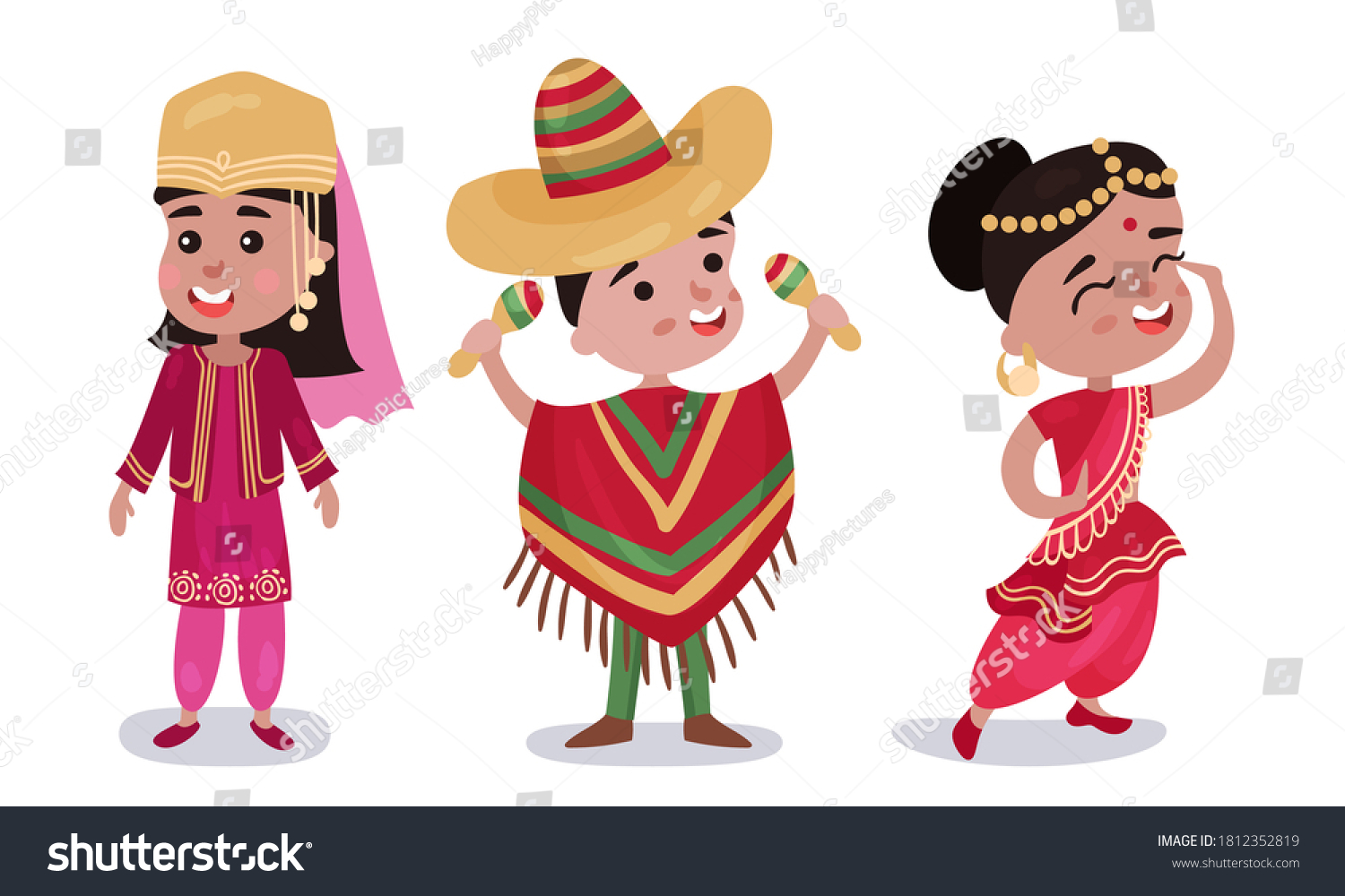 Children Wearing National Costumes Different Countries Stock Vector ...