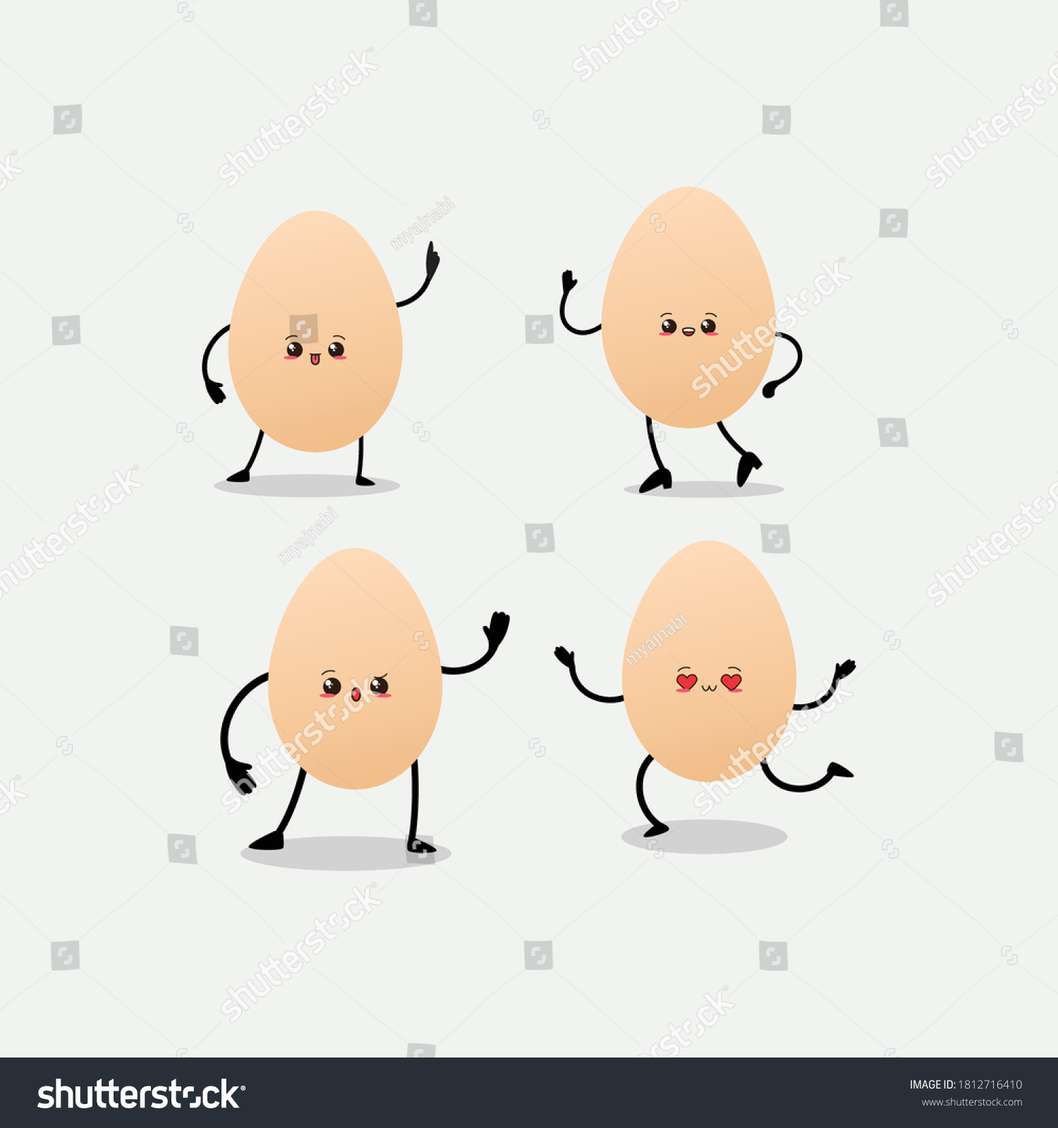 Cute Egg Cartoon Character Emoticon Stock Vector (Royalty Free ...