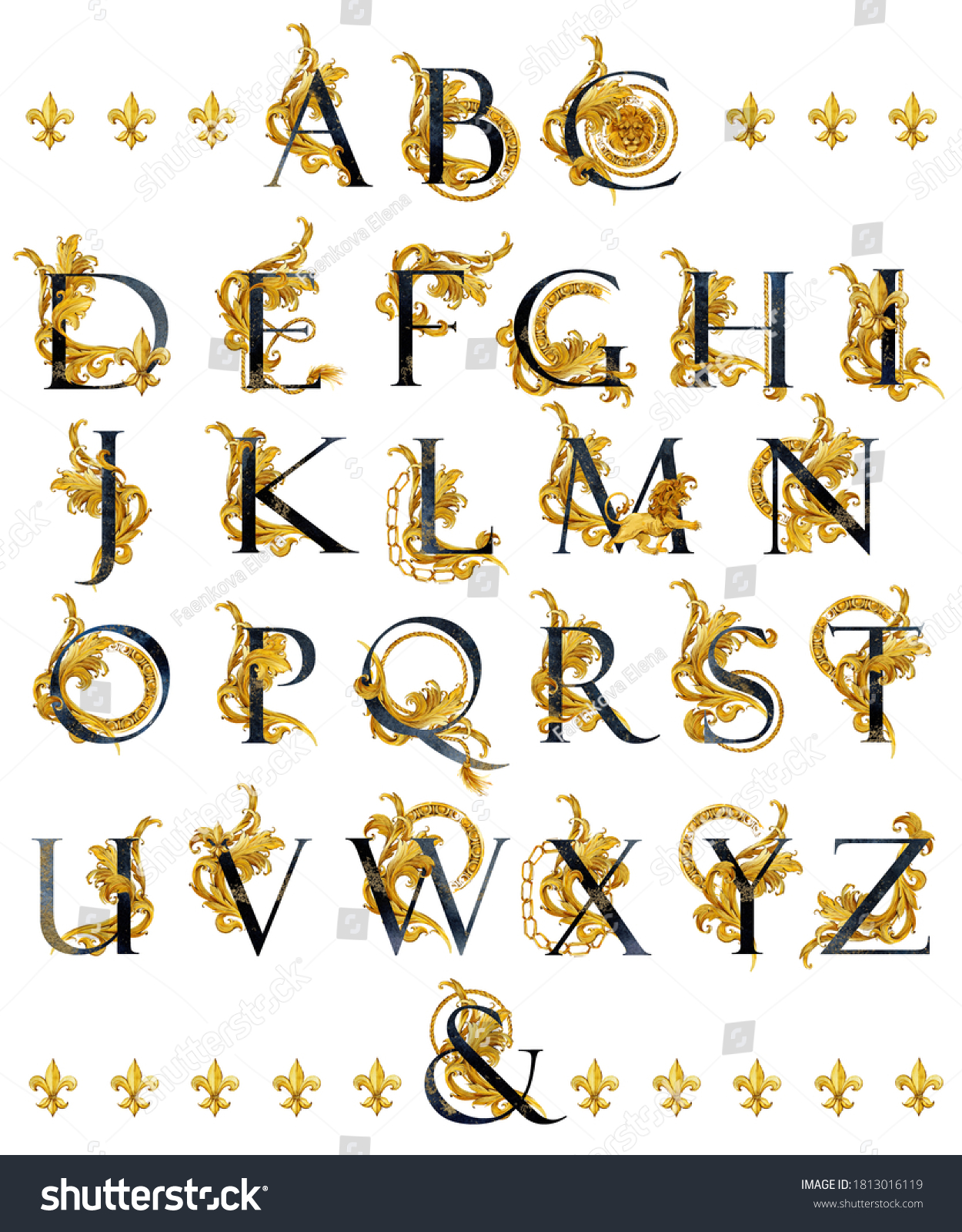 Watercolor Alphabet Set Luxory Letters Gold Stock Illustration ...