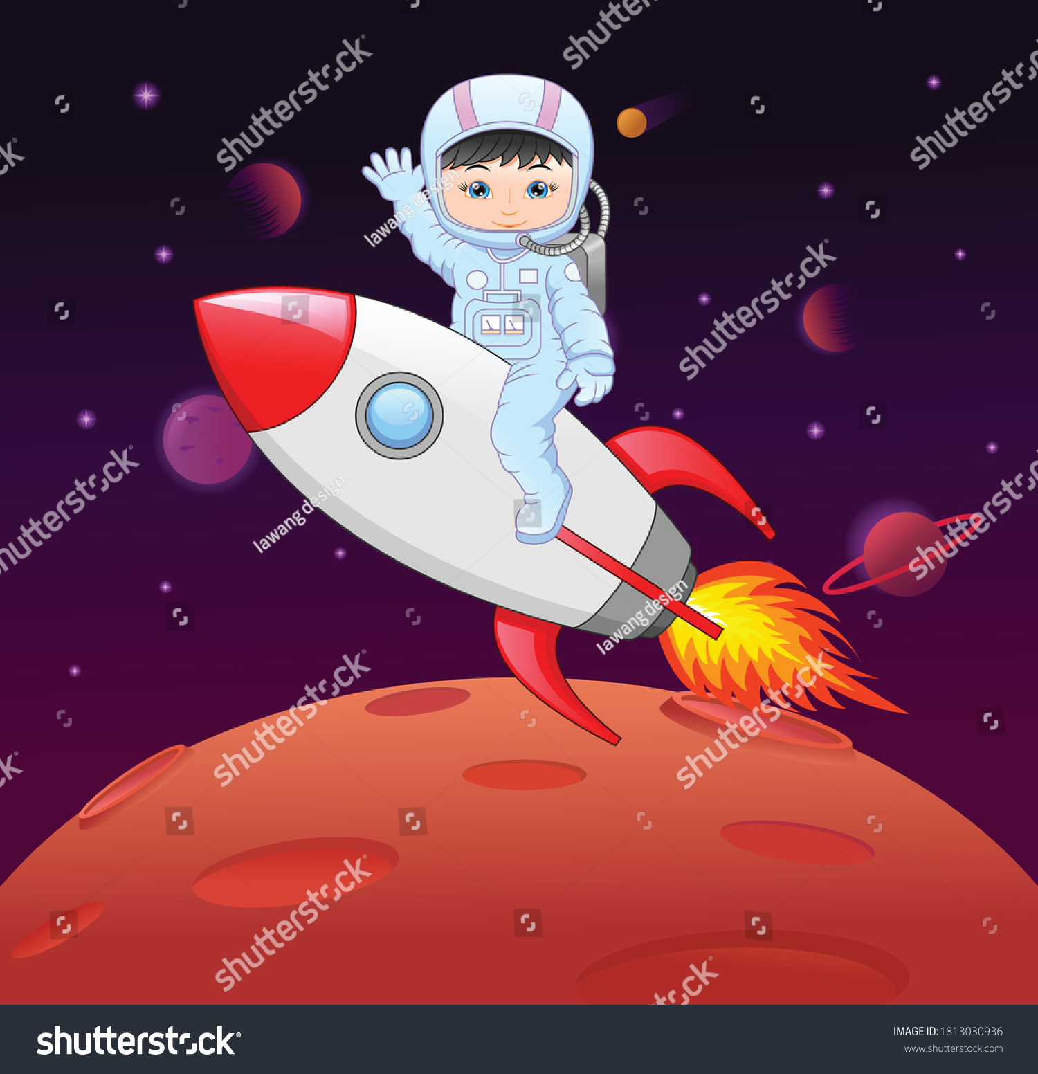 Cartoon Little Girl Wearing Astronaut Costume Stock Vector (Royalty ...