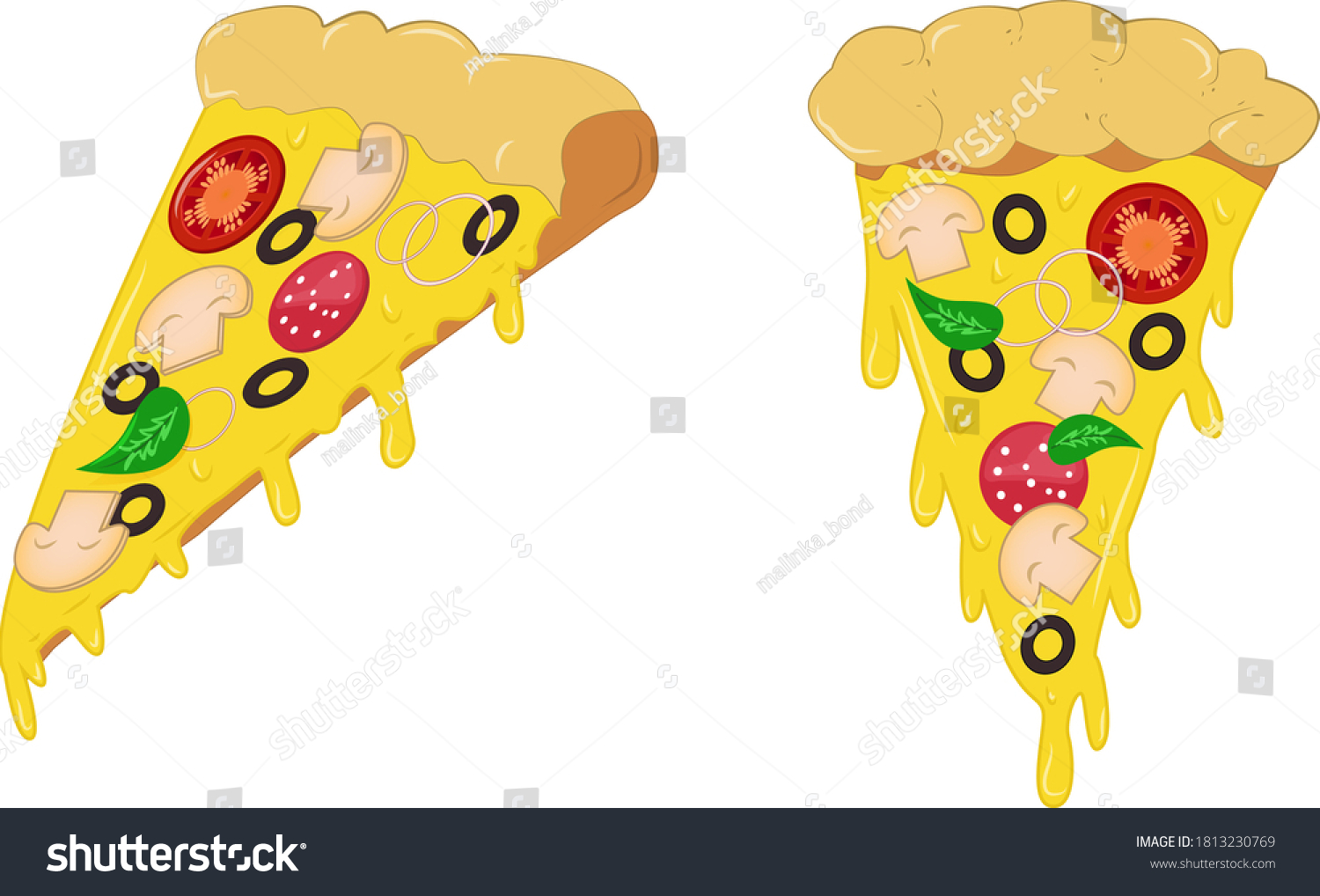 Pizza Slice Melted Cheese Cartoon Sticker Stock Vector (Royalty Free ...