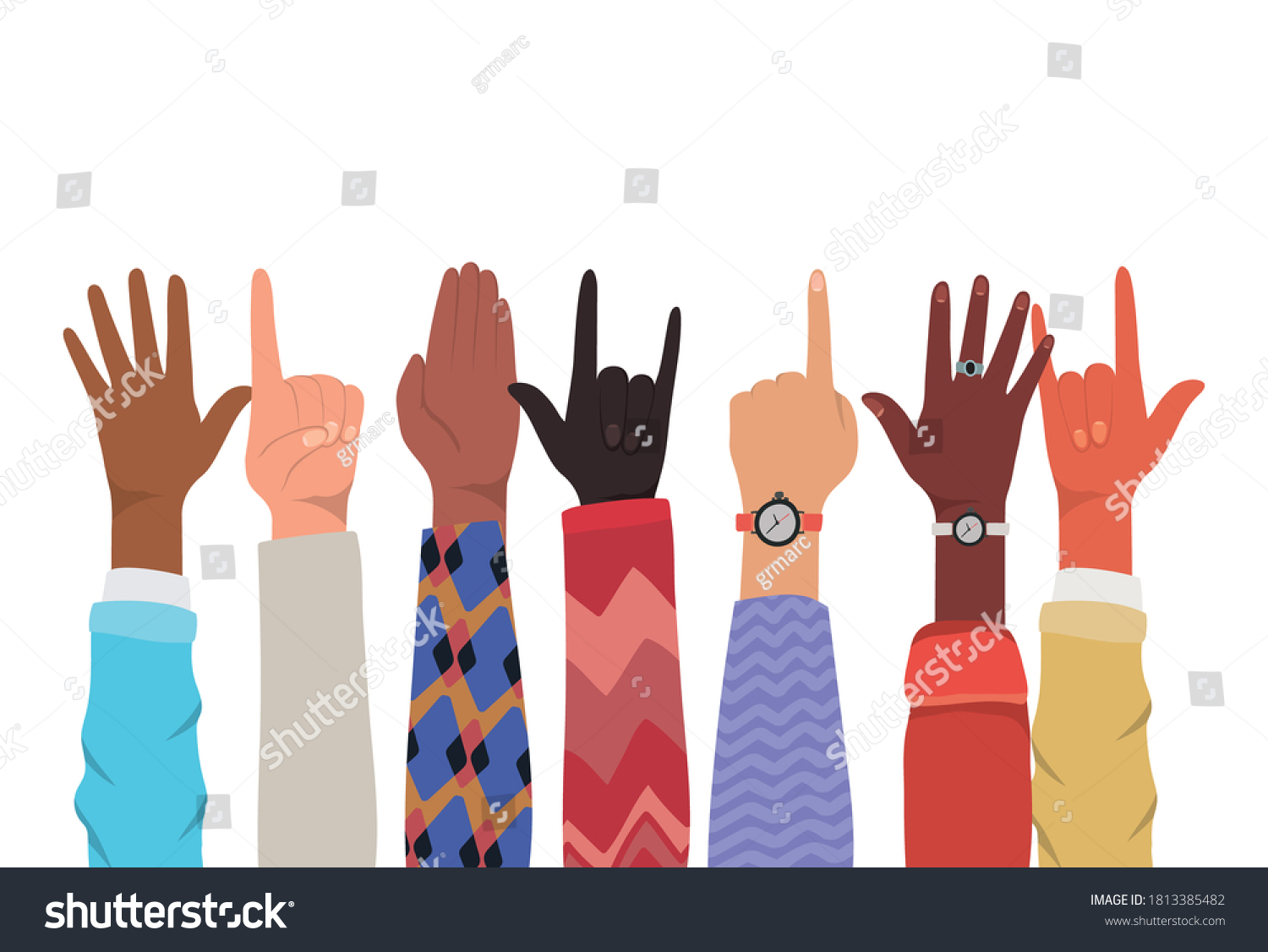 Hands Number One Rock Sign Different Stock Vector (Royalty Free ...