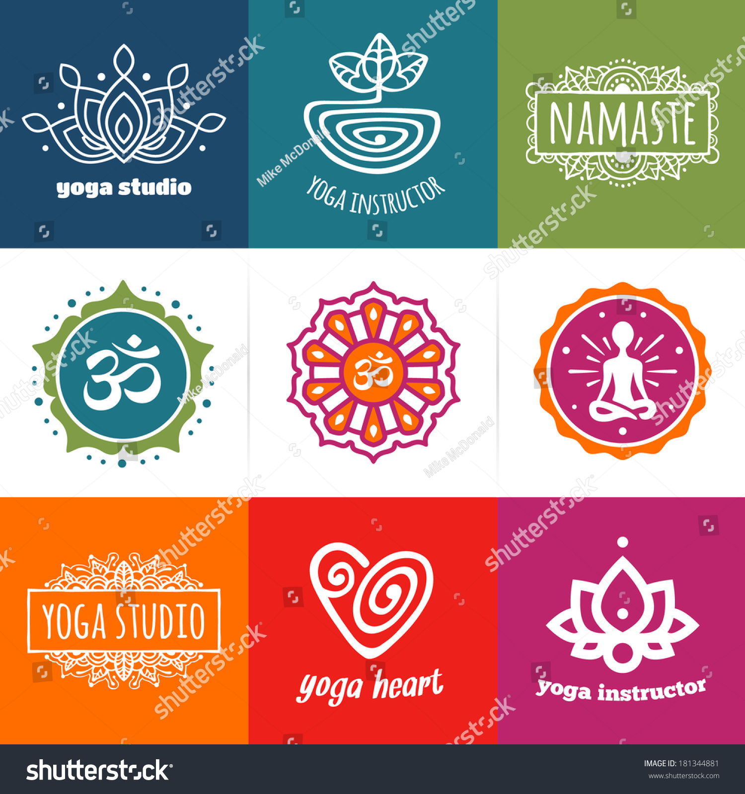 Set Yoga Meditation Graphics Logo Symbols Stock Vector (Royalty Free ...