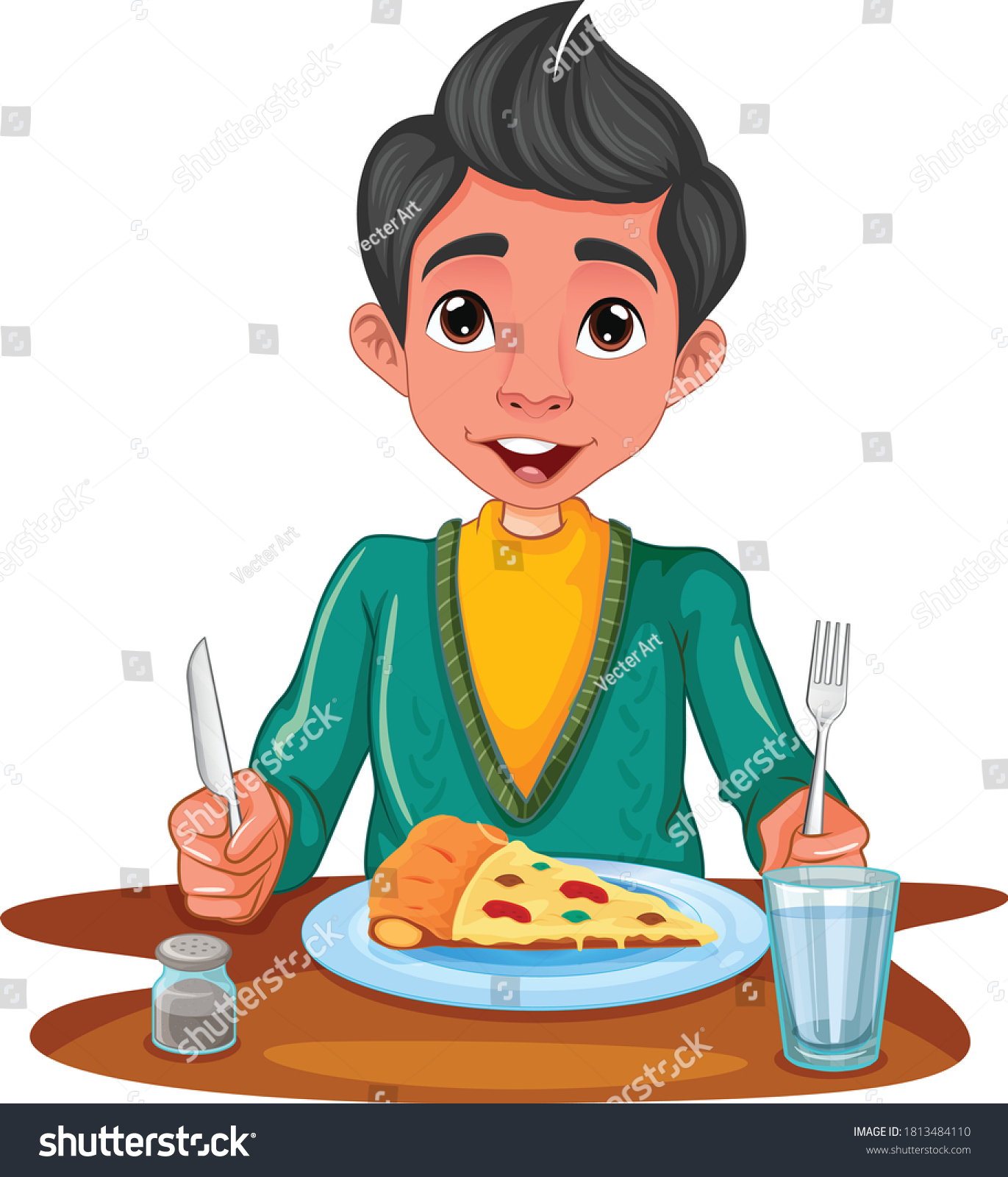 Boy Eating Food Cartoon Vector Art Stock Vector (Royalty Free ...