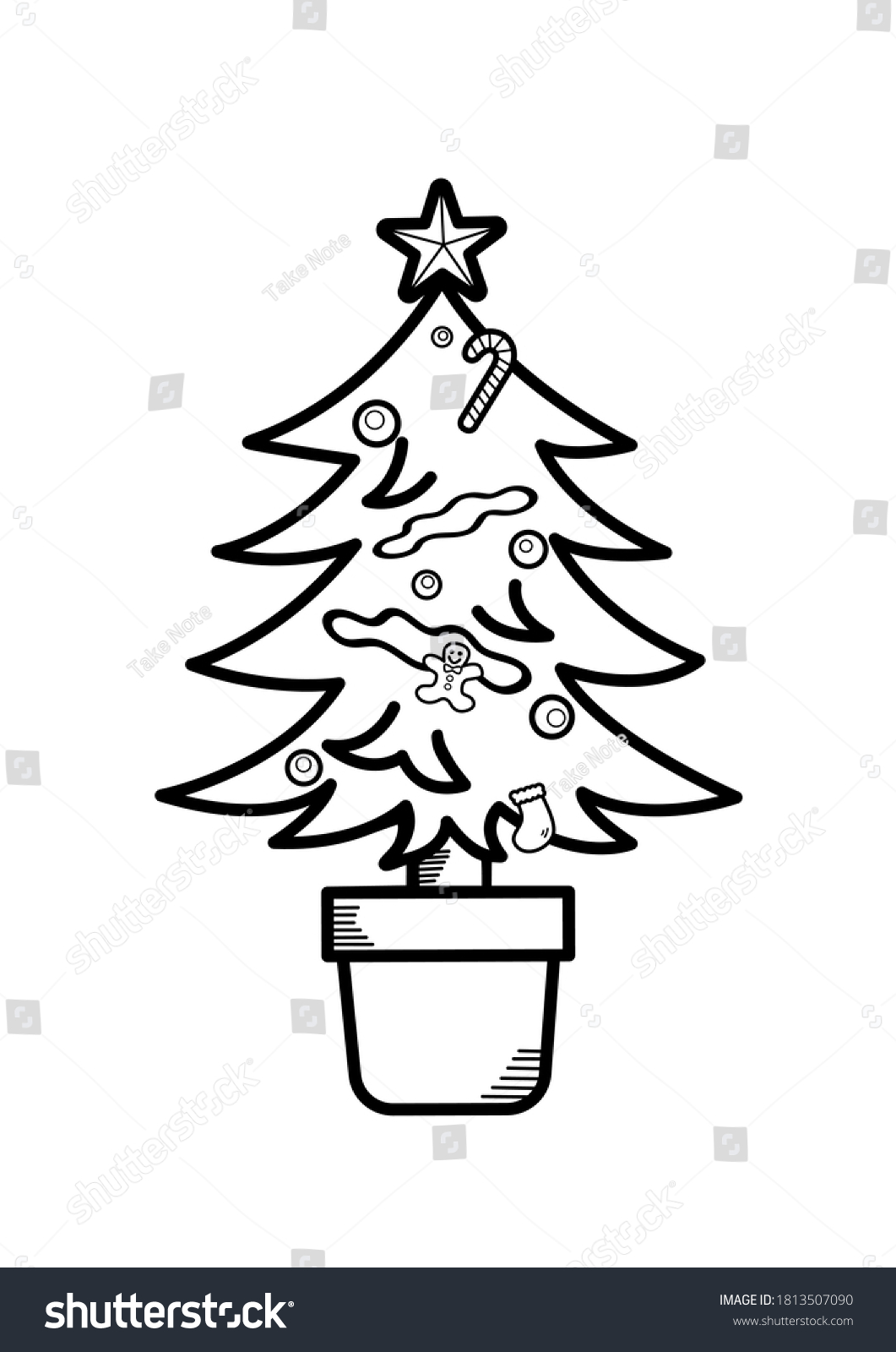 Cute Cartoon Christmas Tree Icon Emoji Stock Vector (Royalty Free