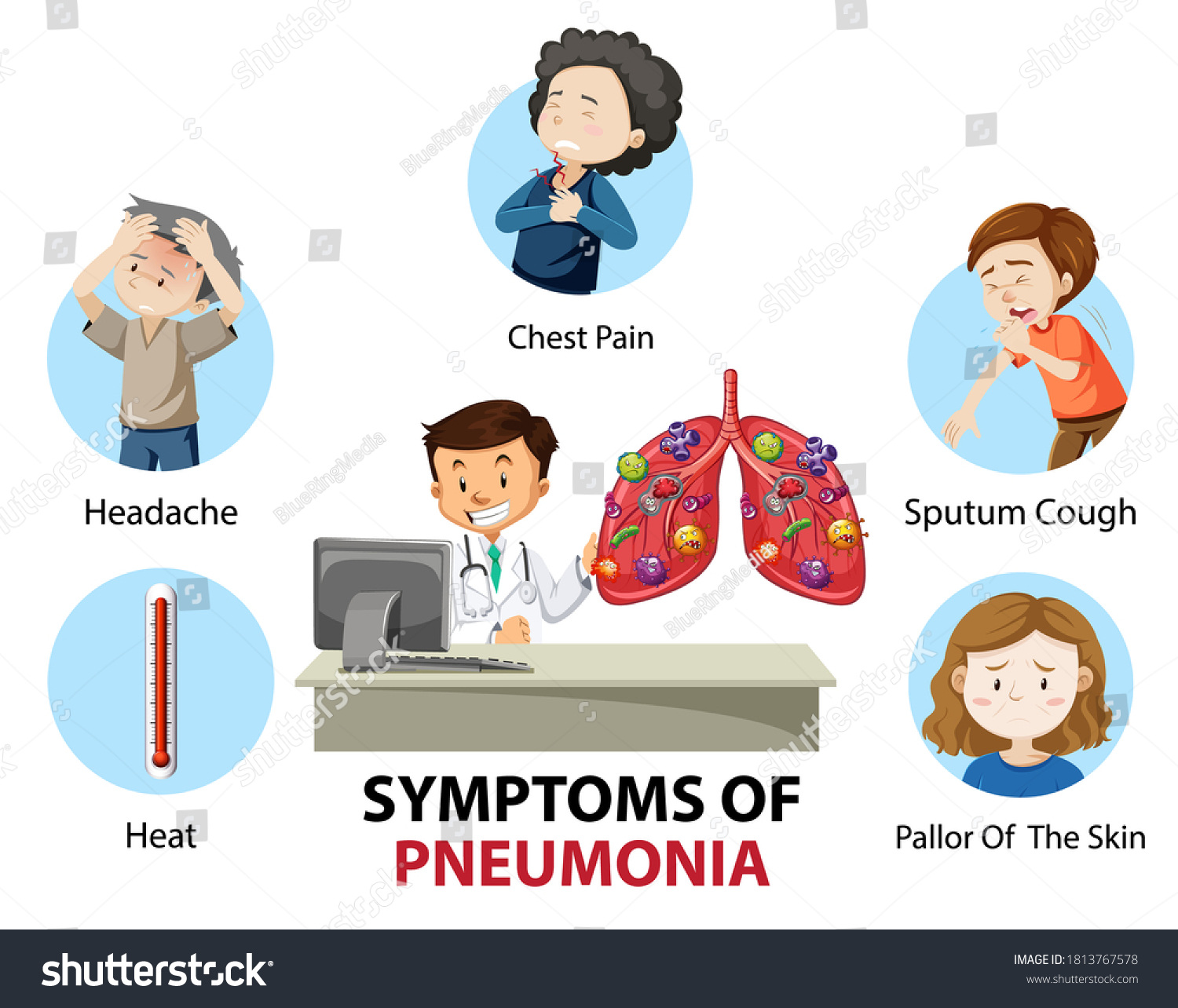 Symptoms Pneumonia Cartoon Style Infographic Illustration Stock Vector ...