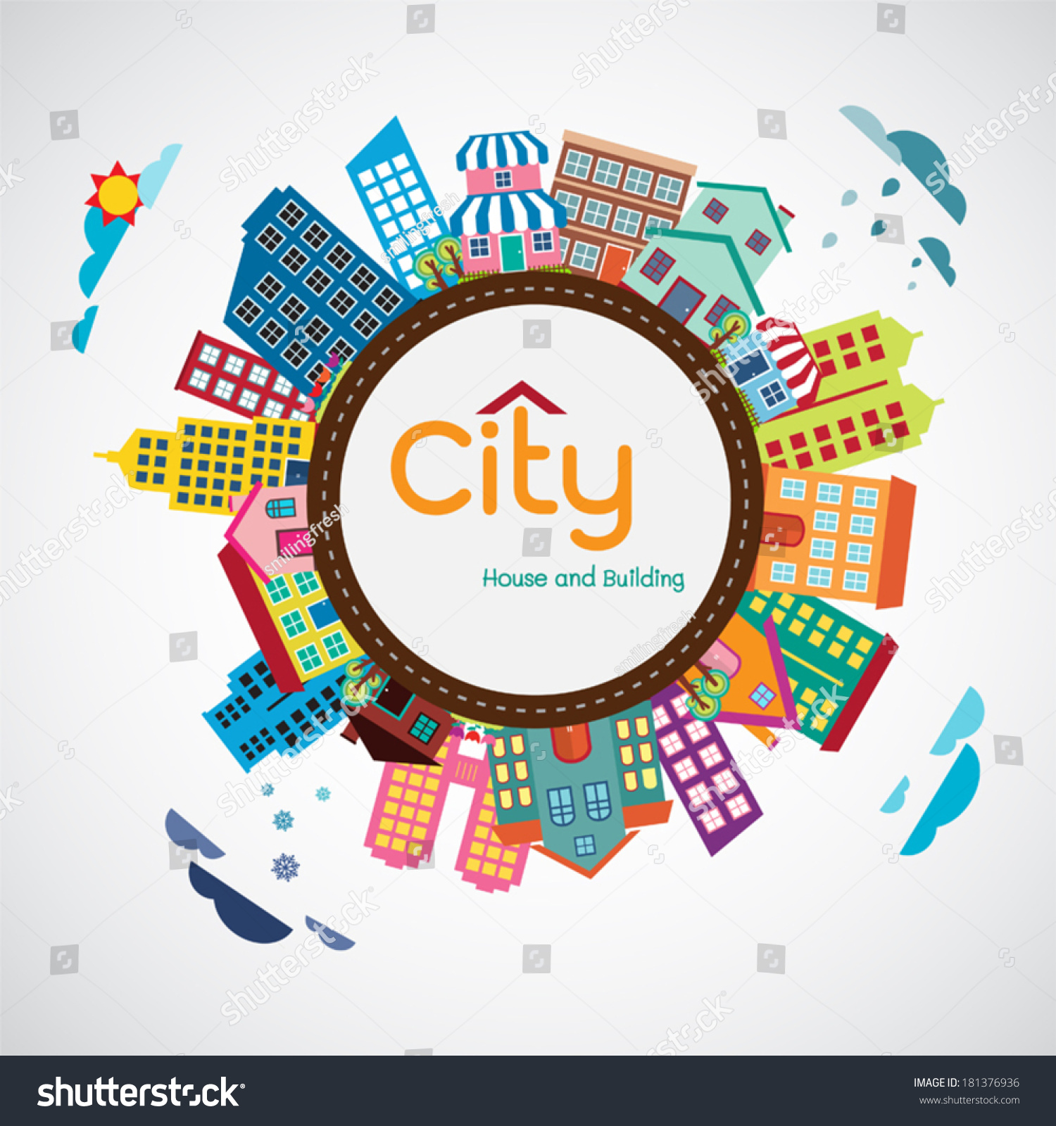 City House Building Flat Design Vector Stock Vector (Royalty Free ...